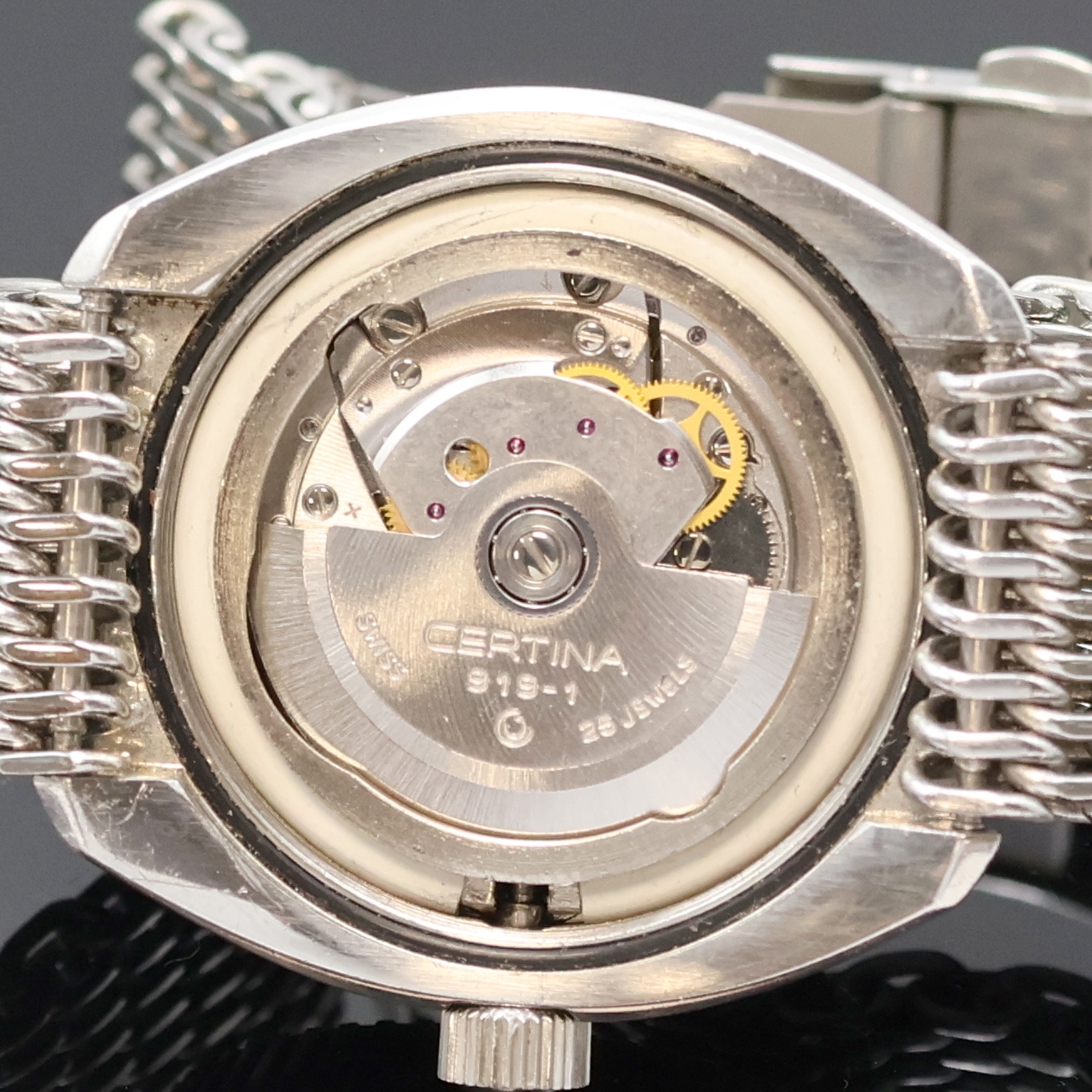 Detail e: CERTINA DS-3 PH 200M Taucheruhr in Edelstahl, Automatik, Schweiz um 1977, massives Edelstahlgeh. inkl. neutr. Band m. Faltschl., Boden und Krone ...