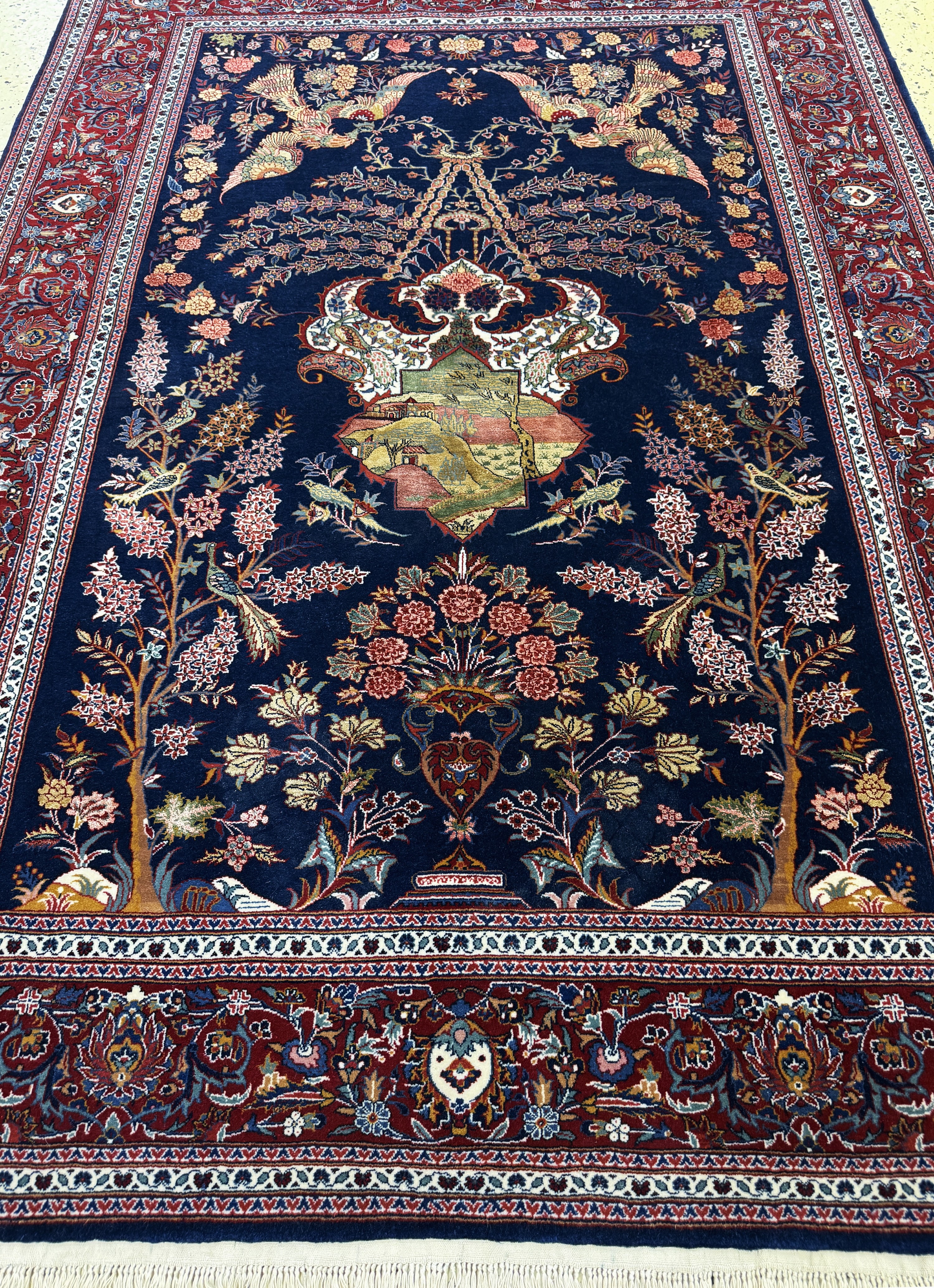 Detail f: Keschan fein, China, Mitte 20.Jhd, Korkwolle mit und auf Seide, ca. 200 x 143 cm,EHZ:(nahezu neuwertig)