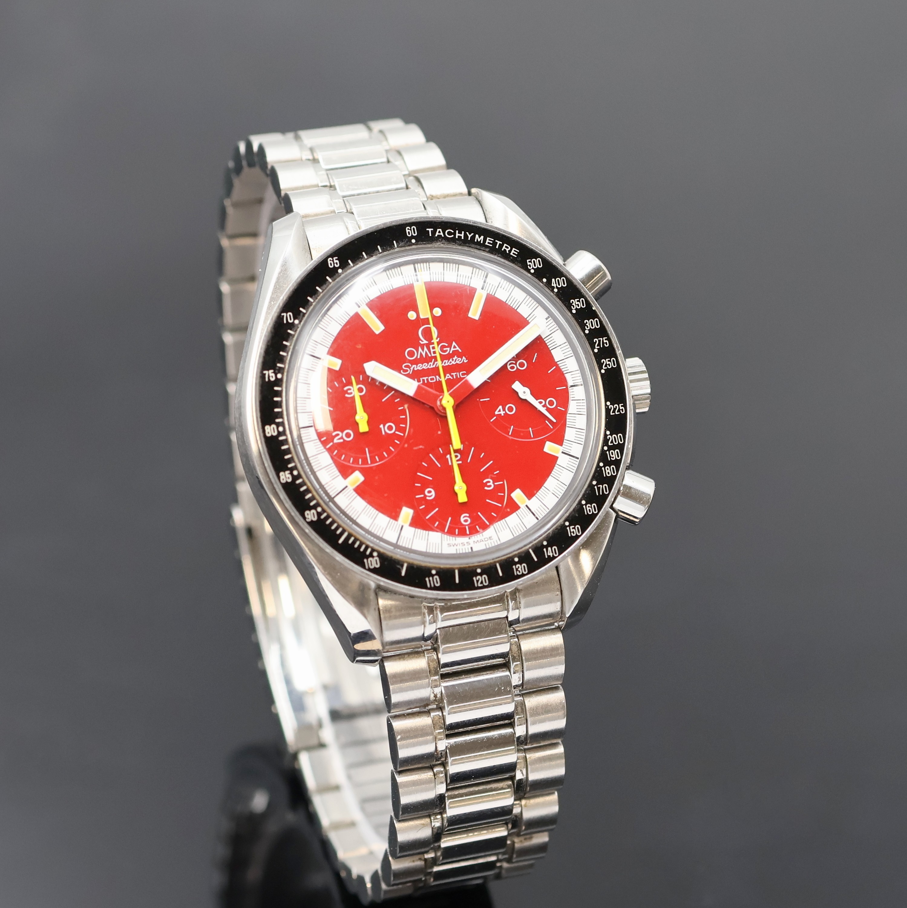 Detail b: OMEGA Herrenarmbanduhr Serie Speedmaster Cart Racing Referenz 175.0032.1/175.0033.1, Schweiz um 1997, Automatik, Edelstahlgeh., Boden aufgedr., orig. ...