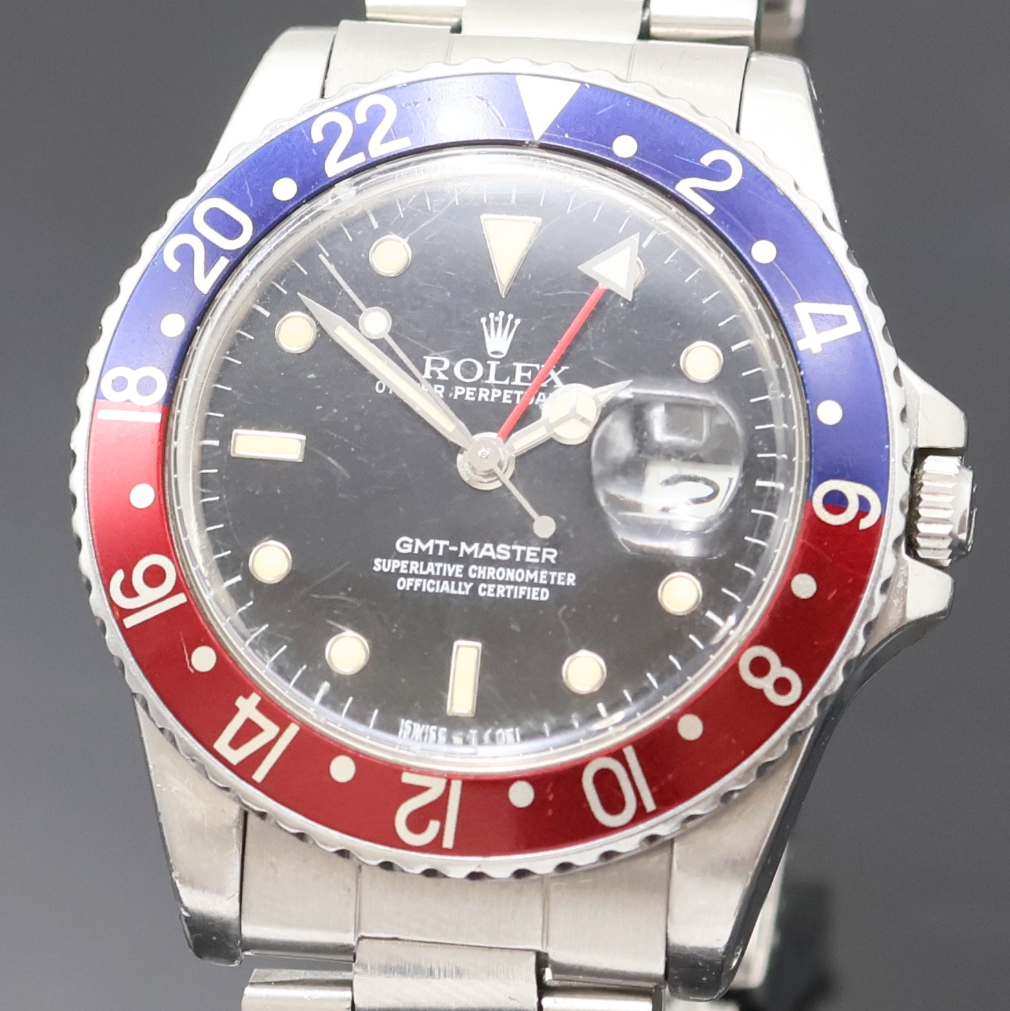 Detail a: ROLEX Herrenarmbanduhr Oyster Perpetual Date GMT-Master Referenz 16750, Automatik, Schweiz um 1985, Chronometer der Superlative in Edelstahl inkl. ...