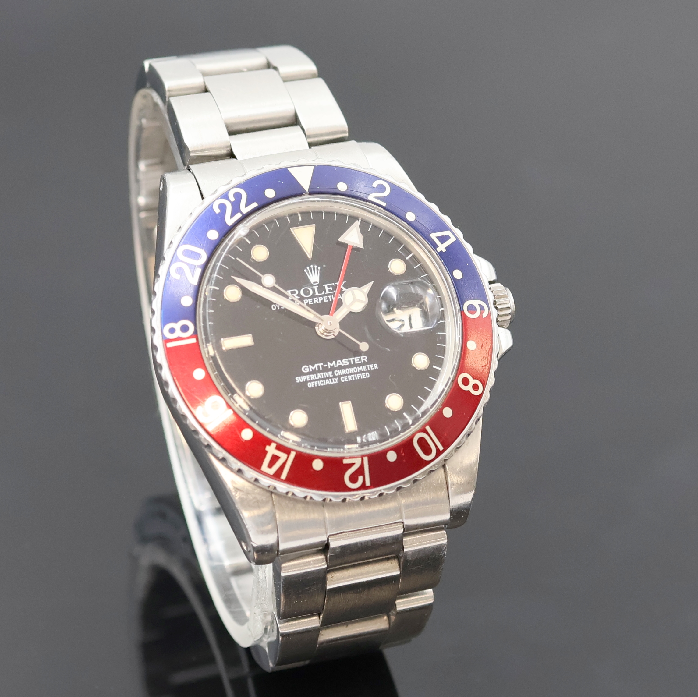 Detail b: ROLEX Herrenarmbanduhr Oyster Perpetual Date GMT-Master Referenz 16750, Automatik, Schweiz um 1985, Chronometer der Superlative in Edelstahl inkl. ...