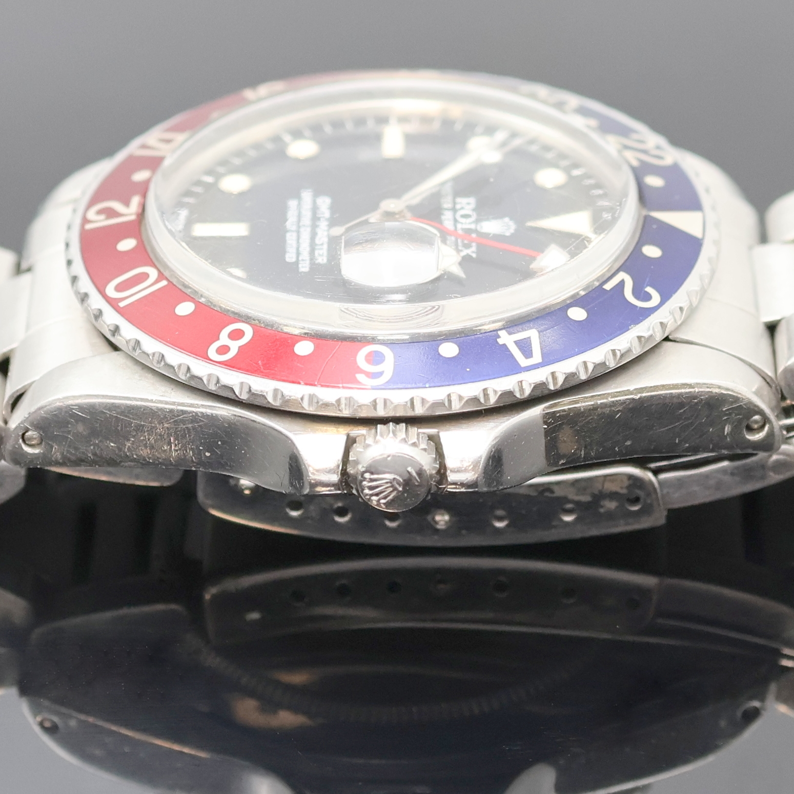 Detail d: ROLEX Herrenarmbanduhr Oyster Perpetual Date GMT-Master Referenz 16750, Automatik, Schweiz um 1985, Chronometer der Superlative in Edelstahl inkl. ...