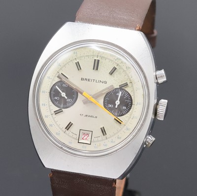 27033914a - BREITLING Armbandchronograph in Stahl, Handaufzug, Schweiz um 1970, tonneauförmiges ...