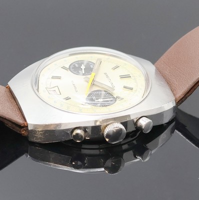 27033914b - BREITLING Armbandchronograph in Stahl, Handaufzug, Schweiz um 1970, tonneauförmiges ...