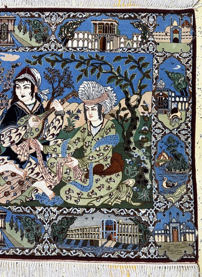 27033926a - Esfahan fein, Persien, Ende 20.Jhd, Korkwolle auf Seide, ca. 160 x 104 cm, EHZ:(nahezu ...