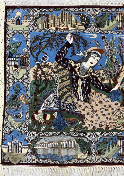 27033926b - Esfahan fein, Persien, Ende 20.Jhd, Korkwolle auf Seide, ca. 160 x 104 cm, EHZ:(nahezu ...