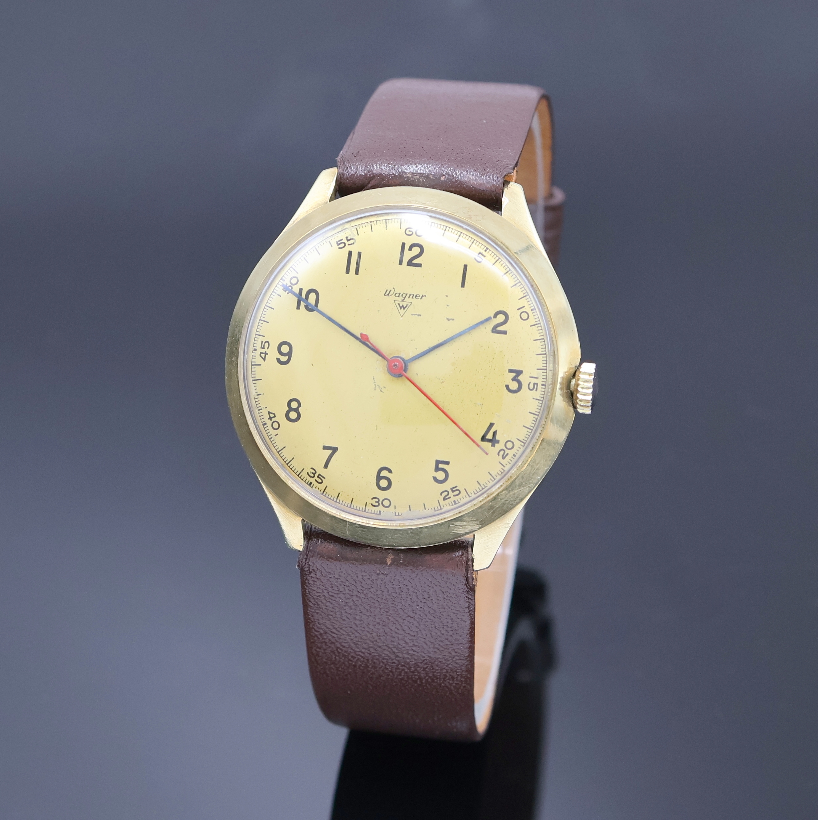 Image 27034029 - WAGNER Armbanduhr in GG 585/000, Schweiz um 1970, Handaufzug, Boden u. Glasrand ...