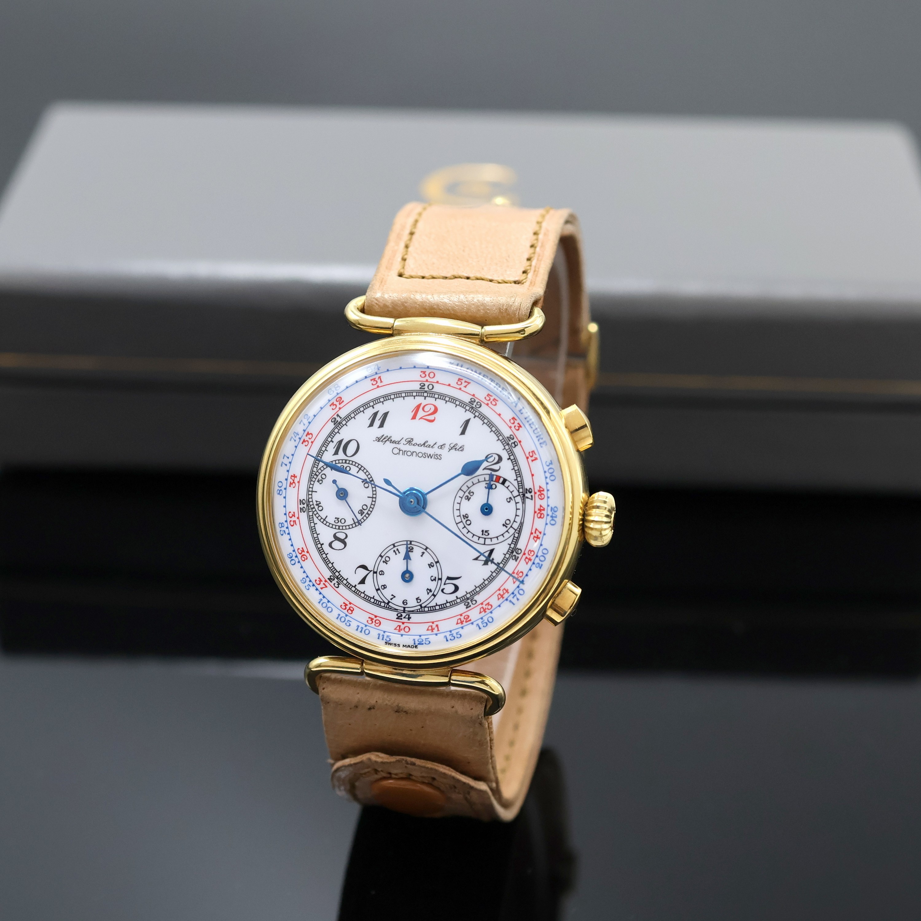 Image 27034046 - ALFRED ROCHAT / CHRONOSWISS vergoldeter Armbandchronograph mit Schaltrad, Schweiz um ...