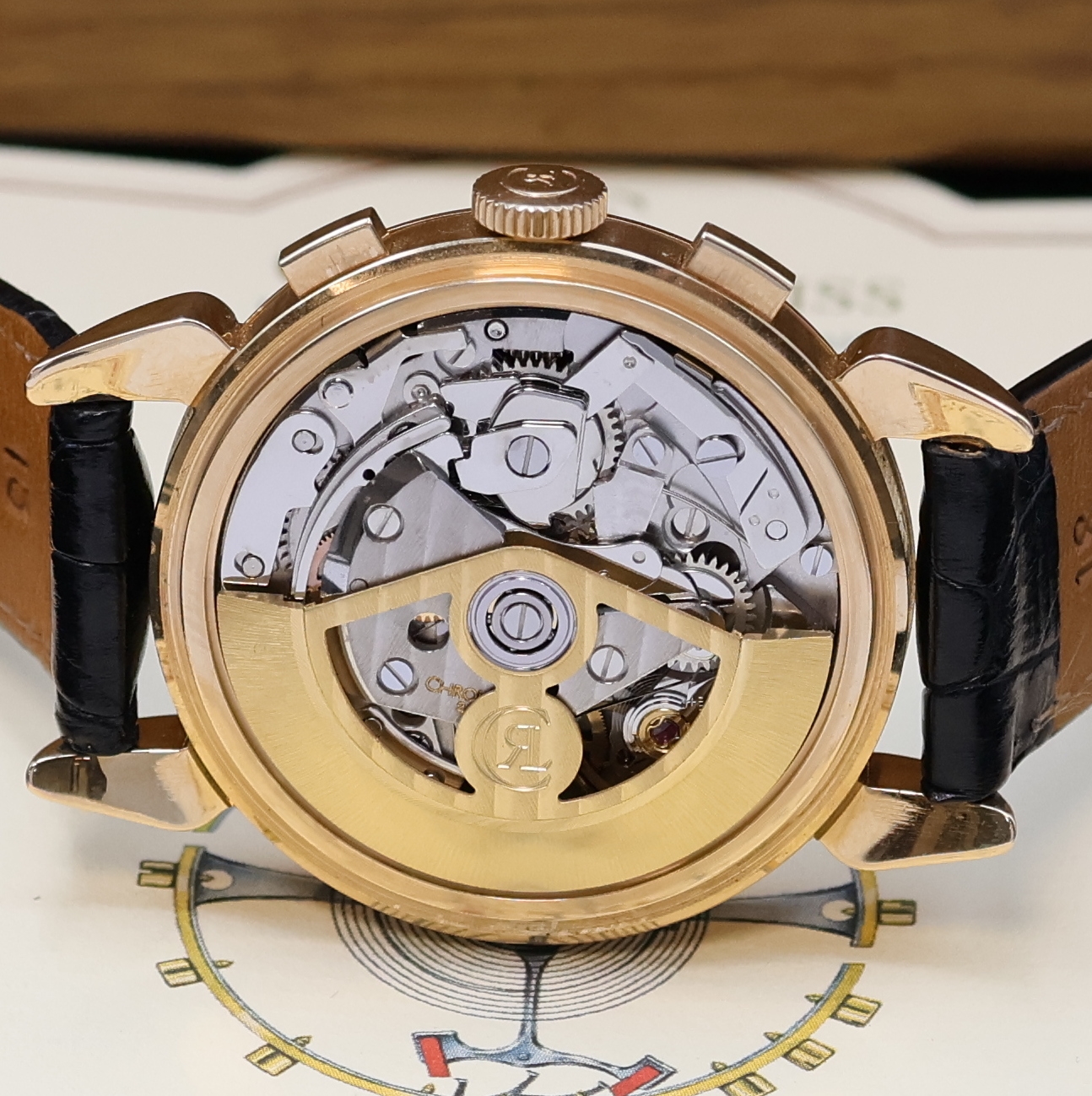 Detail h: CHRONOSWISS Klassik Armbandchronograph in RoseG 750/000 Referenz CH 7441, Schweiz um 1995, Automatik, Boden u. Glasrand aufgedr., tropfenförmige ...