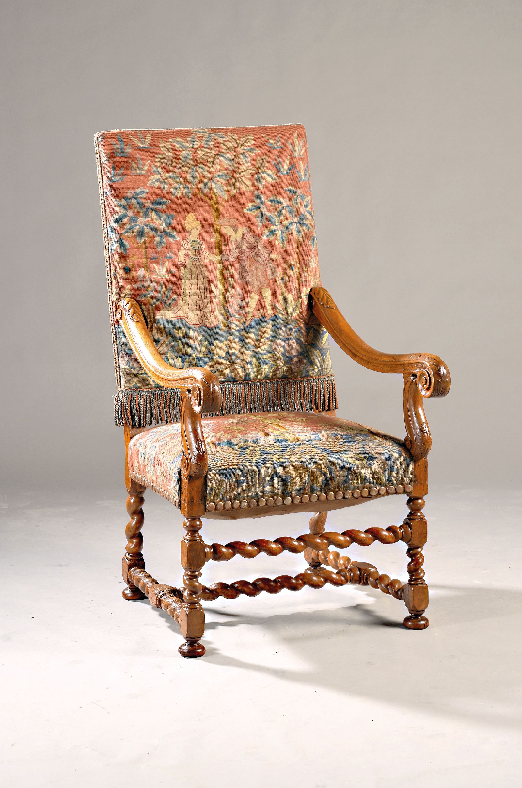 Image 27034064 - Armlehnstuhl, Barock, erste Hälfte 18. Jh., Nussbaum massiv, gedrechselte Beine, ...