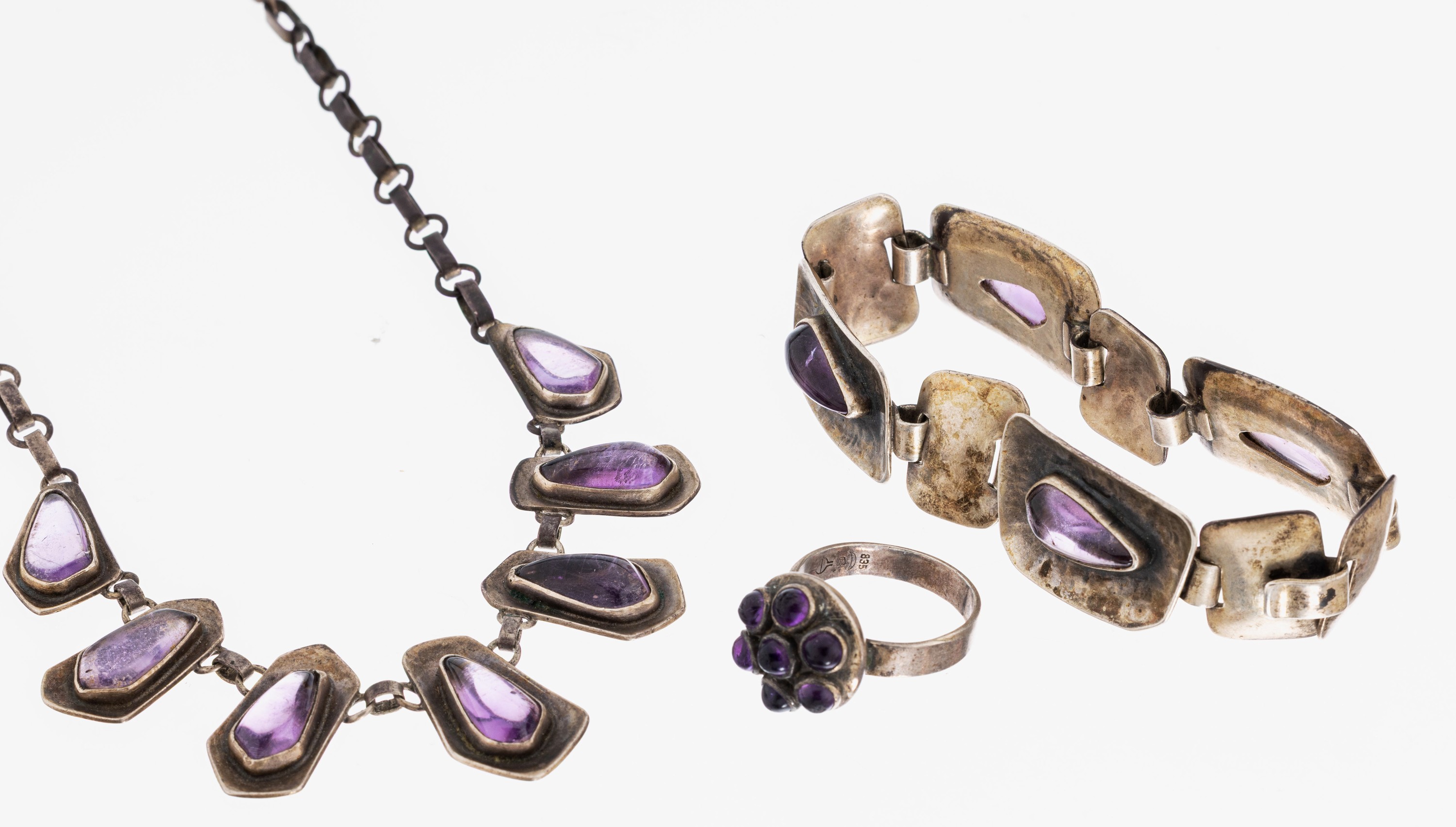 Image 27034072 - Amethyst-Schmuckset, deutsch, 1960er-70er Jahre, 925er Silber, best. aus: 1 Armband, L. ...