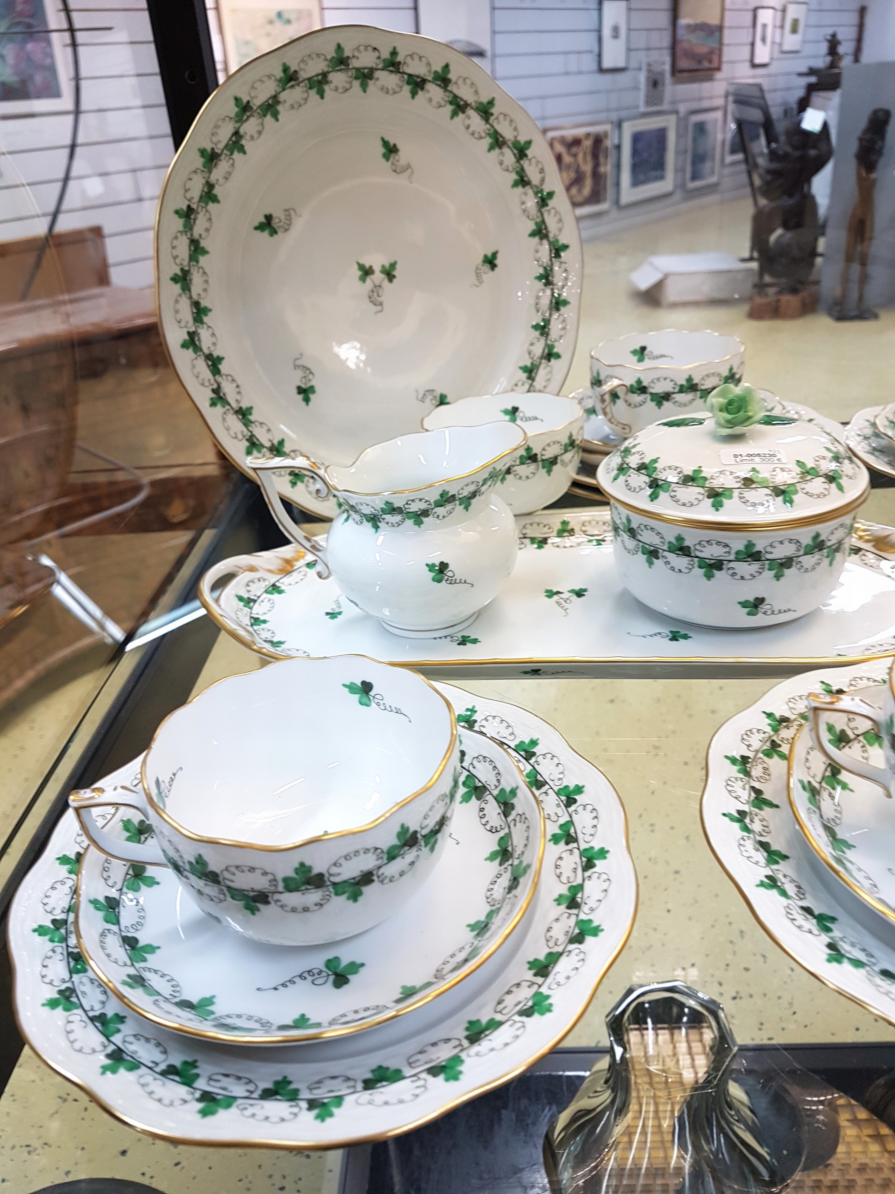 Detail a: Kaffeeservice, Herend Ungarn, 20. Jh., Dekor Parsley/Petersilie, 6 Tassen mit Untertassen, 6 Kuchenteller, Zuckerdose, Milchkännchen, runder ...
