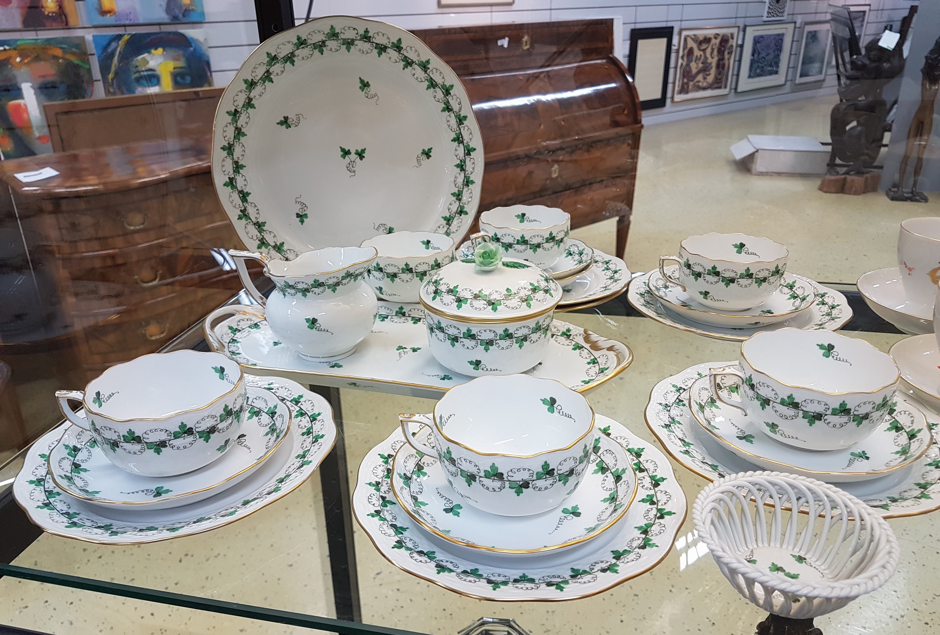 Detail g: Kaffeeservice, Herend Ungarn, 20. Jh., Dekor Parsley/Petersilie, 6 Tassen mit Untertassen, 6 Kuchenteller, Zuckerdose, Milchkännchen, runder ...