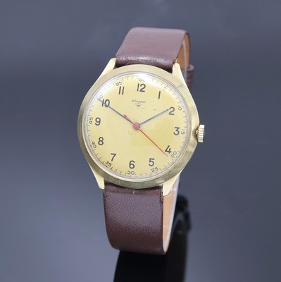 Image WAGNER Armbanduhr in GG 585/000, Schweiz um 1970, Handaufzug, Boden u. Glasrand ...