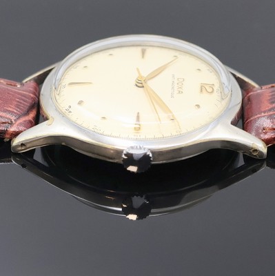 27034030a - DOXA große Armbanduhr in Stahl, Schweiz um 1965, Handaufzug, Boden aufgedr., silb. ...