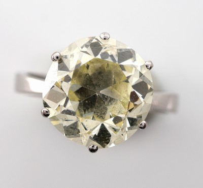 27034067b - 14 kt Gold Diamant-Ring, WG 585/000, Altschliffdiamant ca. 5.0 ct Getönt-Gelb/si, RW ...