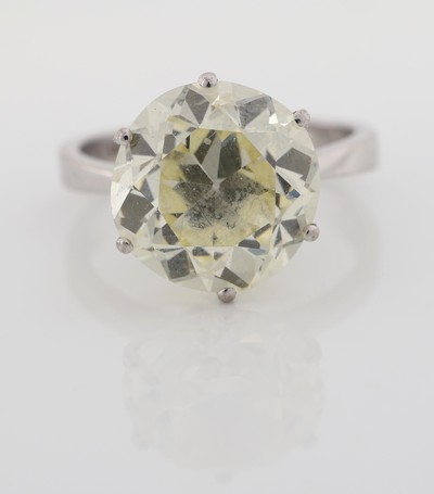 27034067c - 14 kt Gold Diamant-Ring, WG 585/000, Altschliffdiamant ca. 5.0 ct Getönt-Gelb/si, RW ...