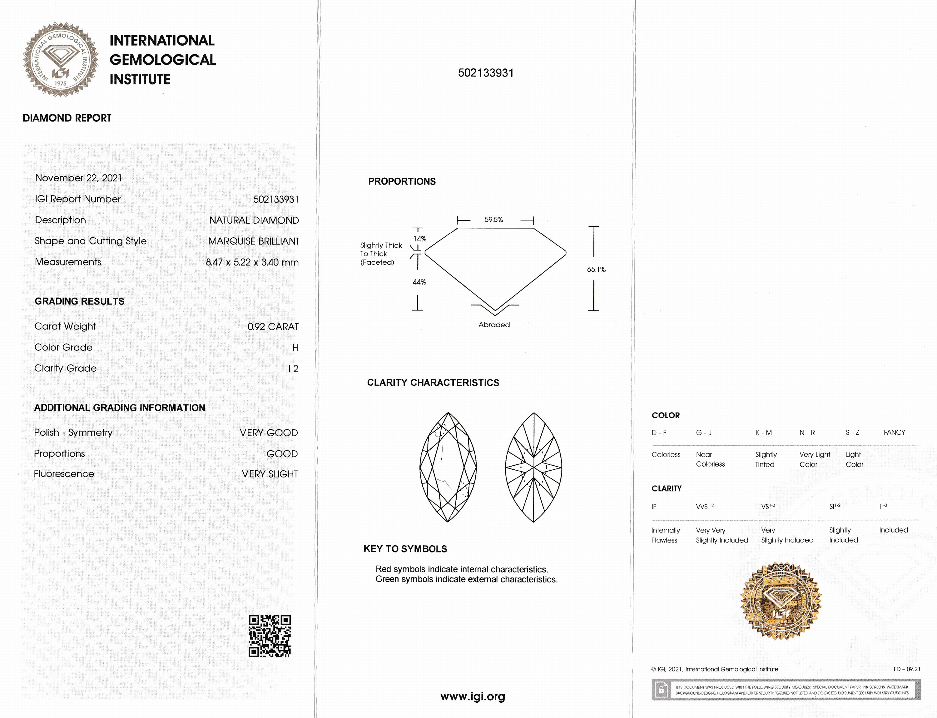 Detail a: Lose Diamant-Navette, 0.92 ct Weiß(H)/p2, eingeschweißt, mit IGI-Expertise