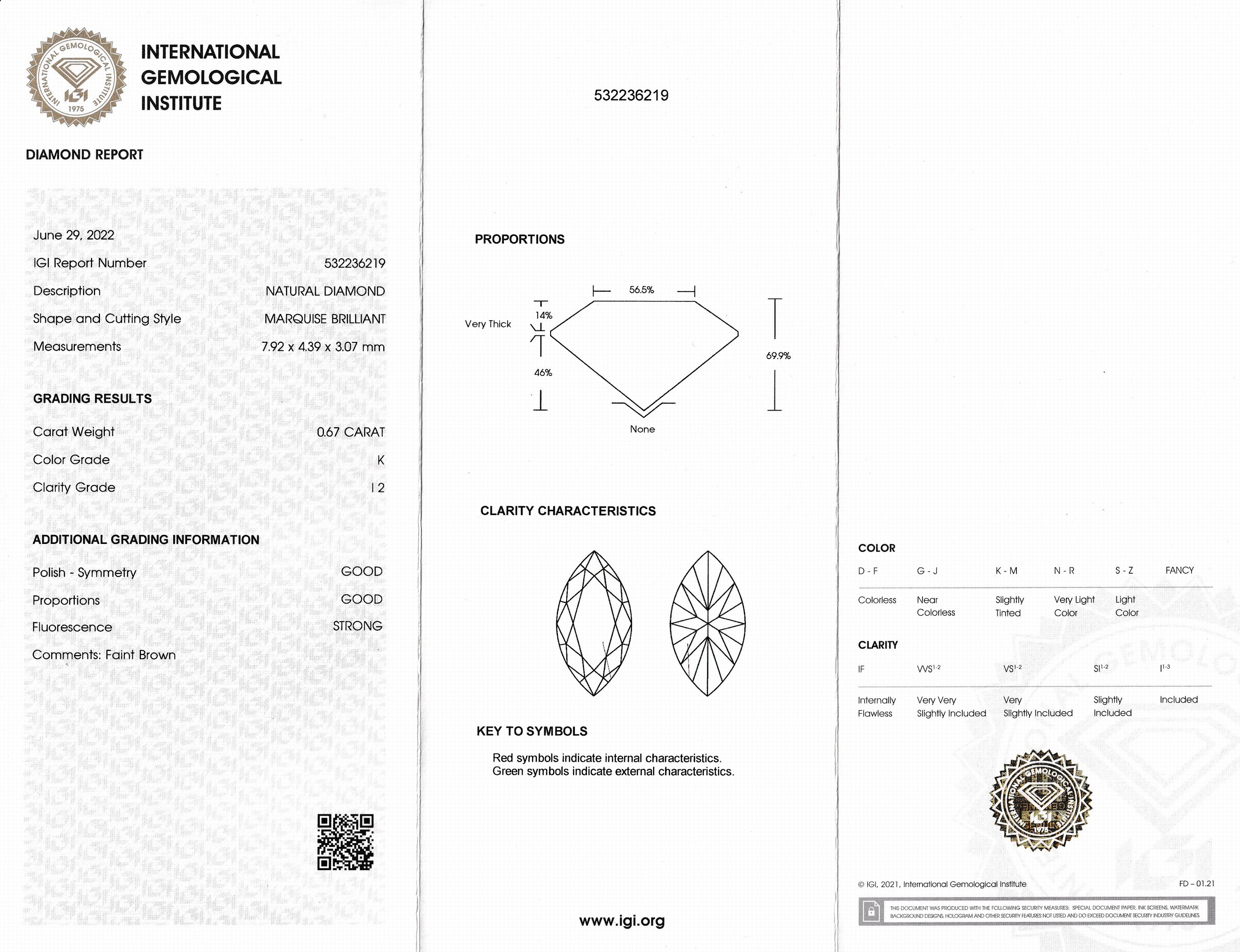 Detail a: Lose Diamant-Navette, 0.67 ct get.Weiß(K)/p2, eingeschweißt, mit IGI-Expertise