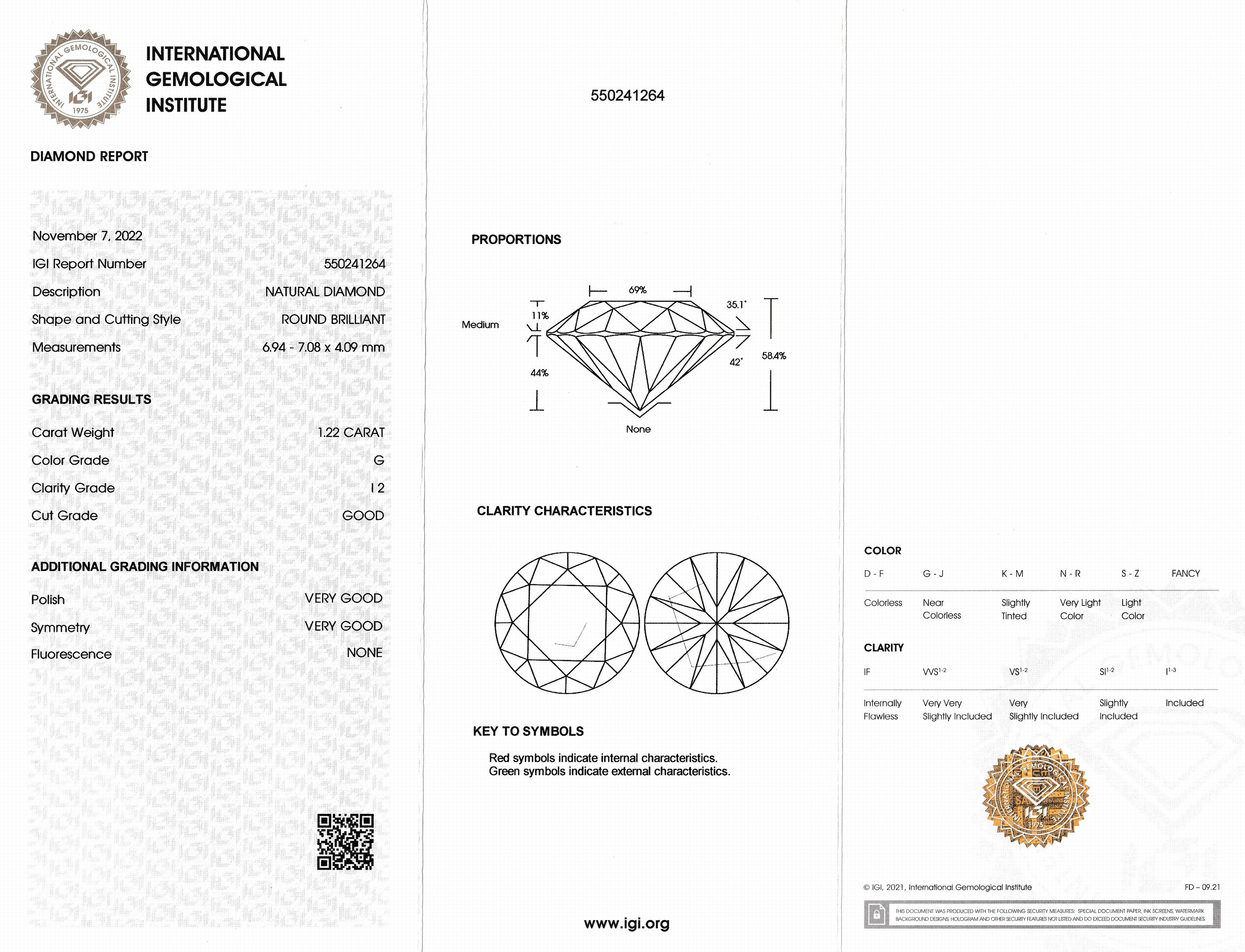 Detail a: Loser Brillant, 1.22 ct feines Weiß(G)/p2, eingeschweißt, mit IGI-Expertise