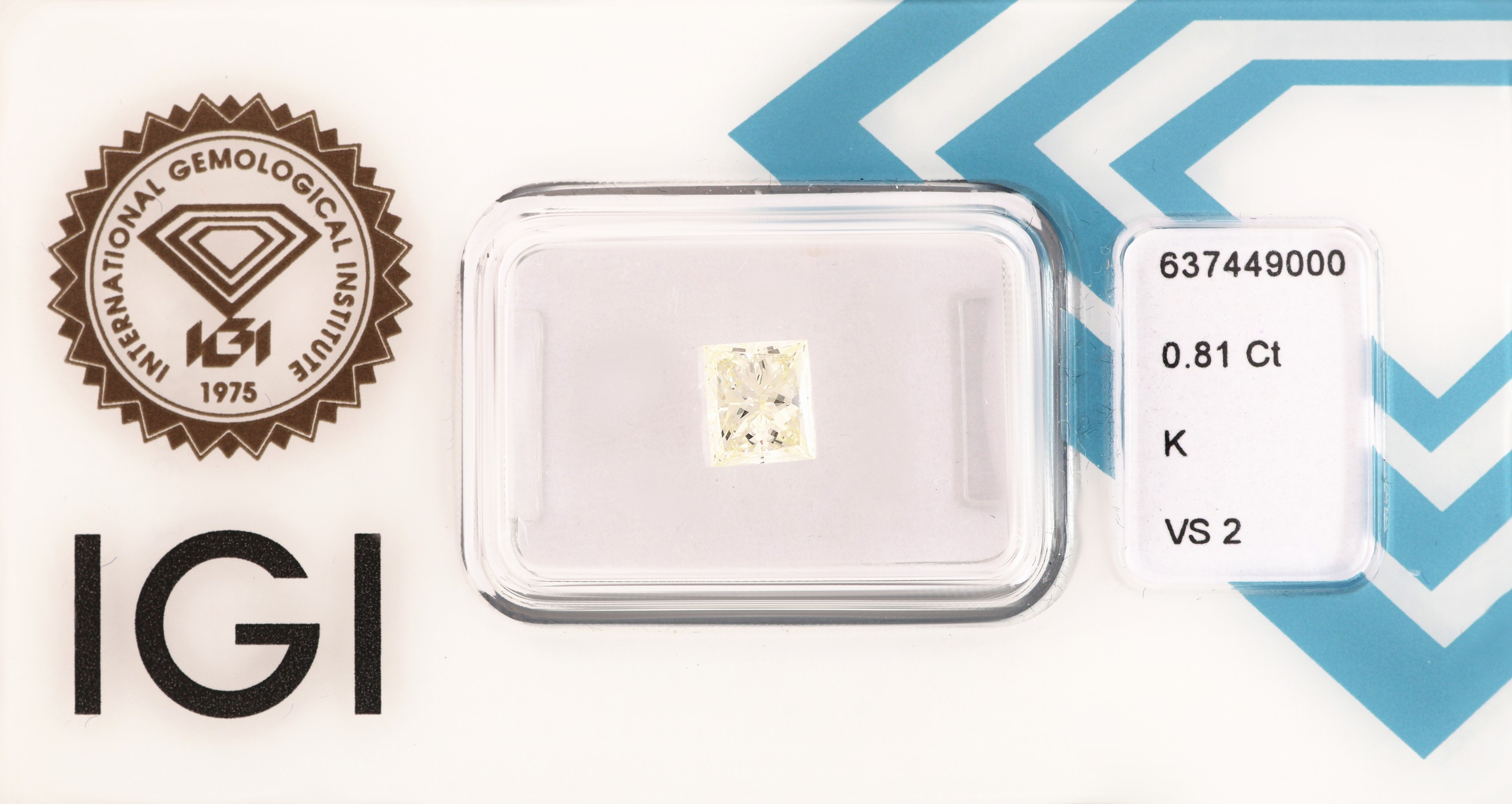 Image 27034107 - Loser Princess Cut Diamant, 0.81 ct get.Weiß(K)/vs2, eingeschweißt, mit IGI- Expertise ...