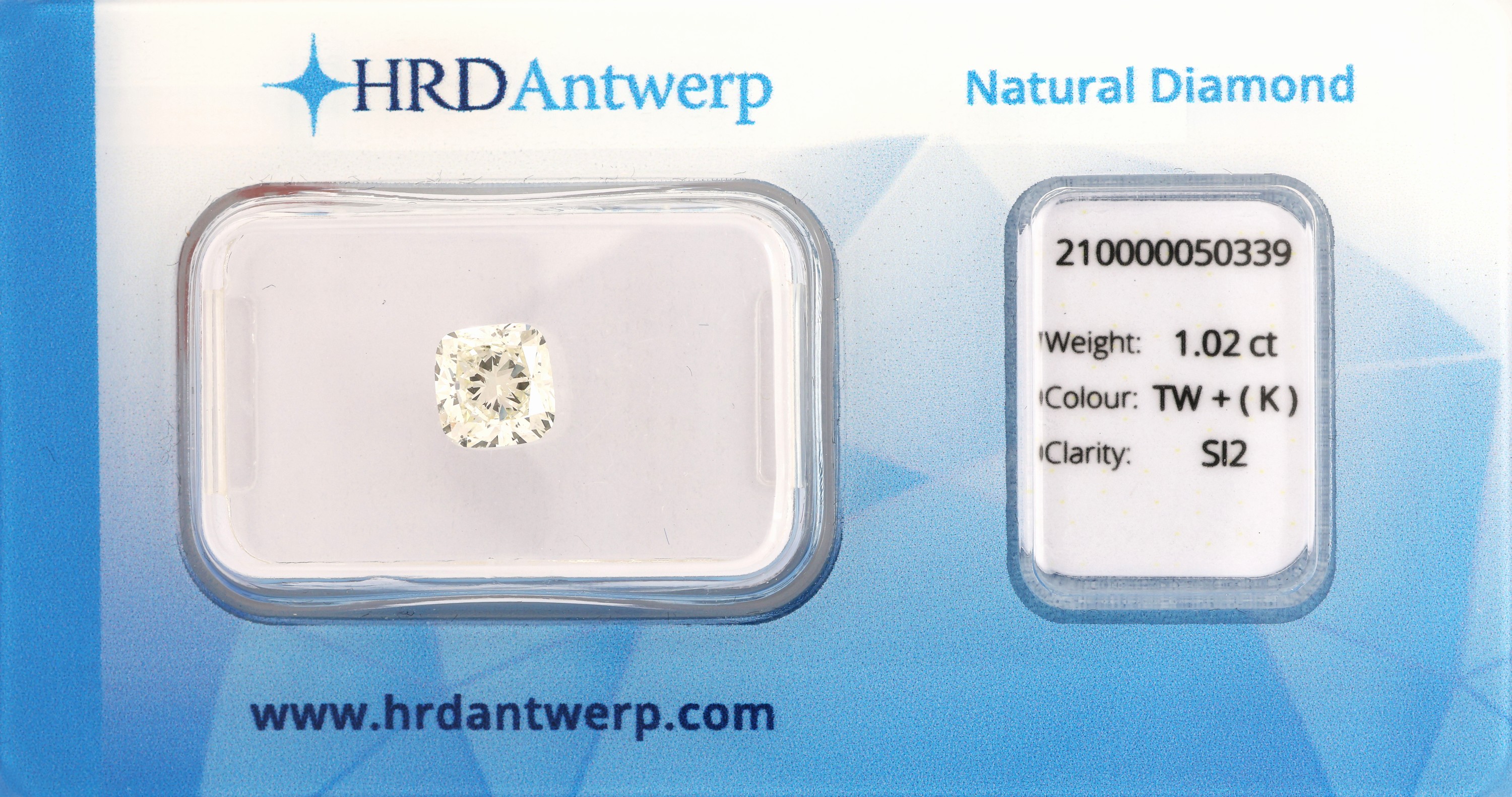 Image 27034110 - Loser Cushion Cut Diamant, 1.02 ct get.Weiß(K)/si2, eingeschweißt, mit HRD -Expertise ...