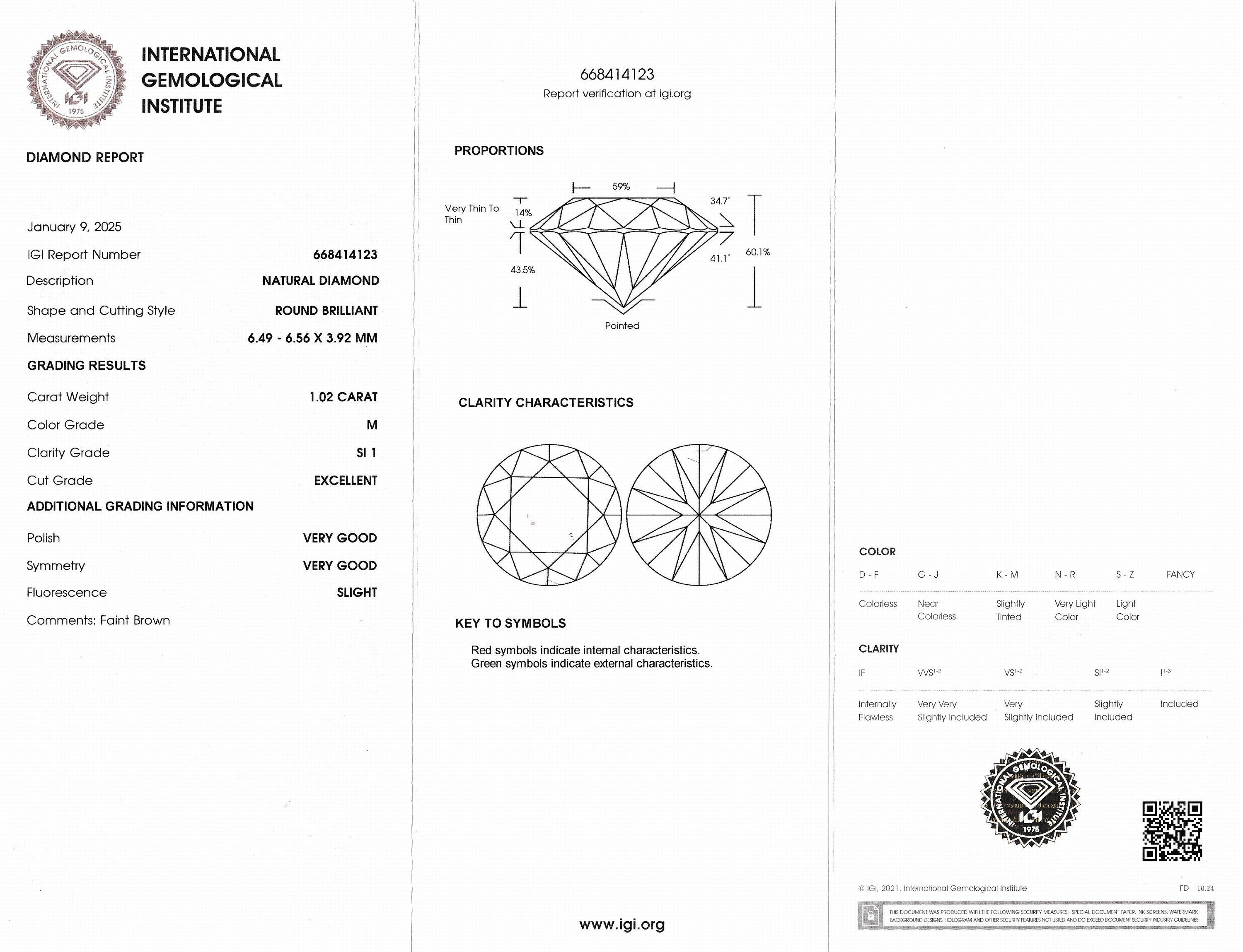 Detail a: Loser Brillant, 1.02 ct Getönt(M)/si1, eingeschweißt, mit IGI-Expertise