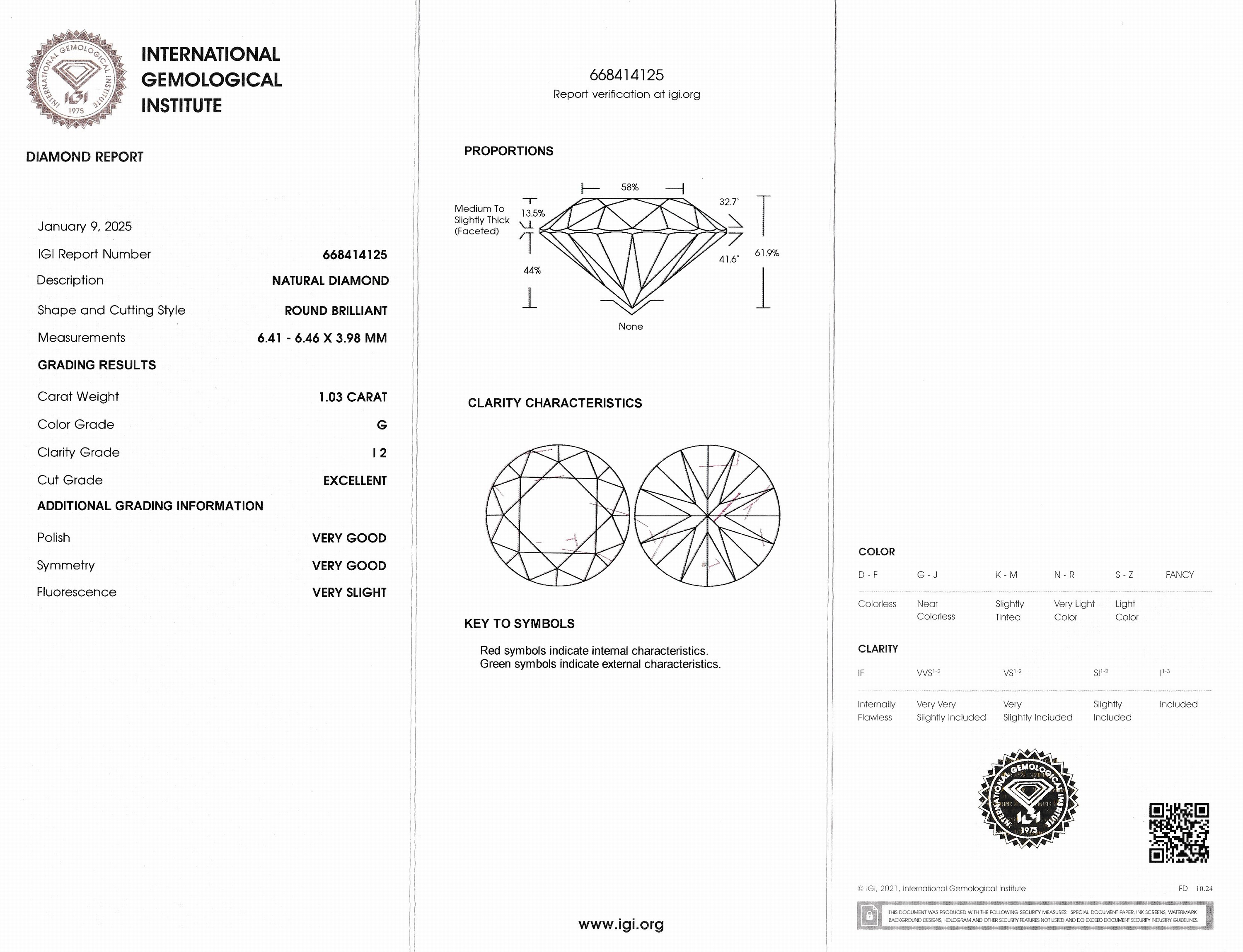 Detail a: Loser Brillant, 1.03 ct feines Weiß(G)/p2, eingeschweißt, mit IGI-Expertise