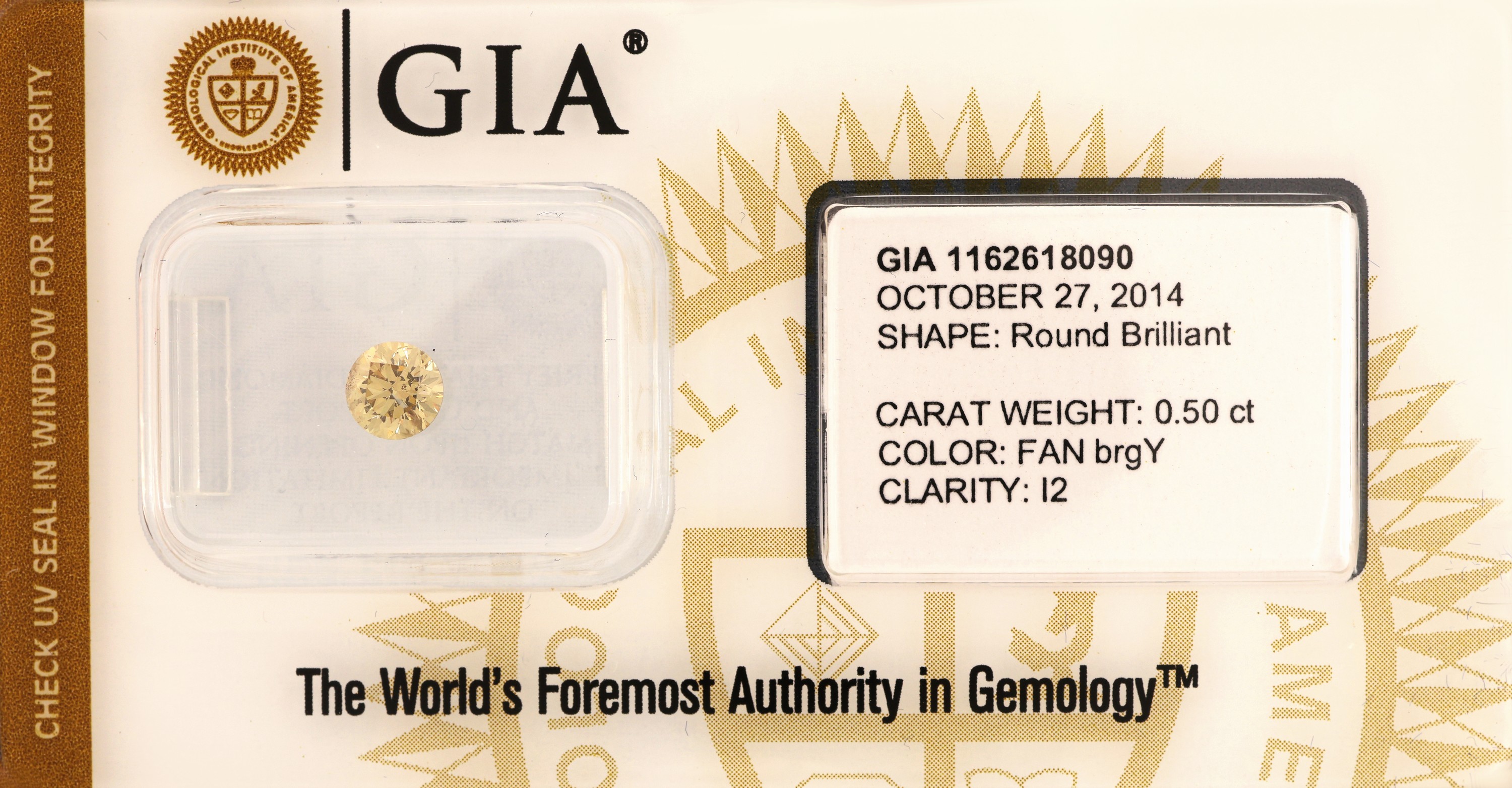 Image 27034143 - Loser Brillant, 0.50 ct natural fancy brownishgreenish yellow/p2, eingeschweißt, mit GIA ...