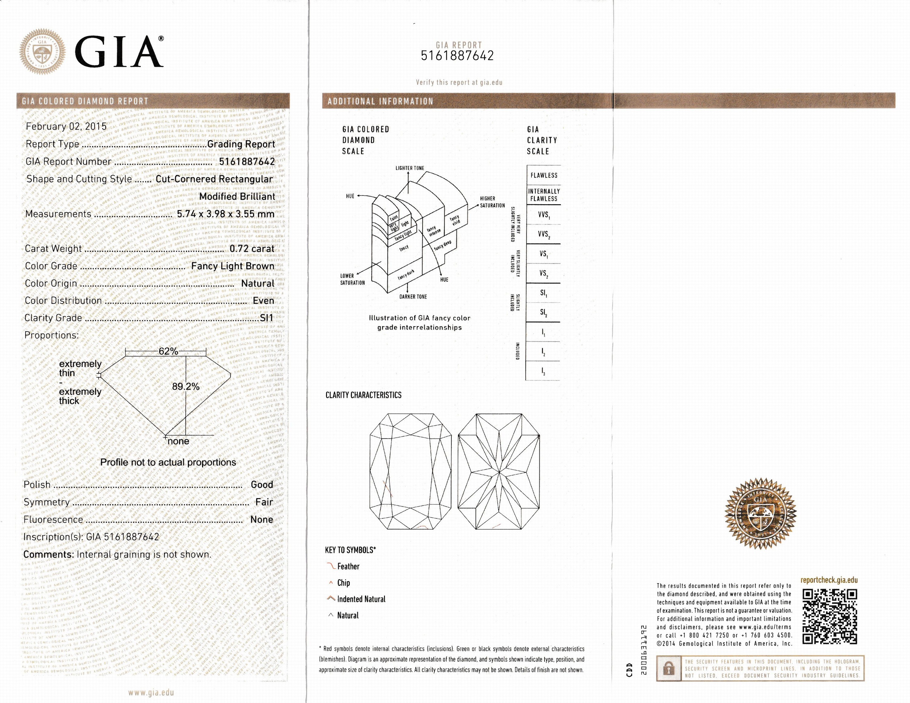Detail b: Loser Diamant, 0.72 ct natural fancy light brown/si1, cut cornered rectangular modified brilliant, mit GIA-Expertise