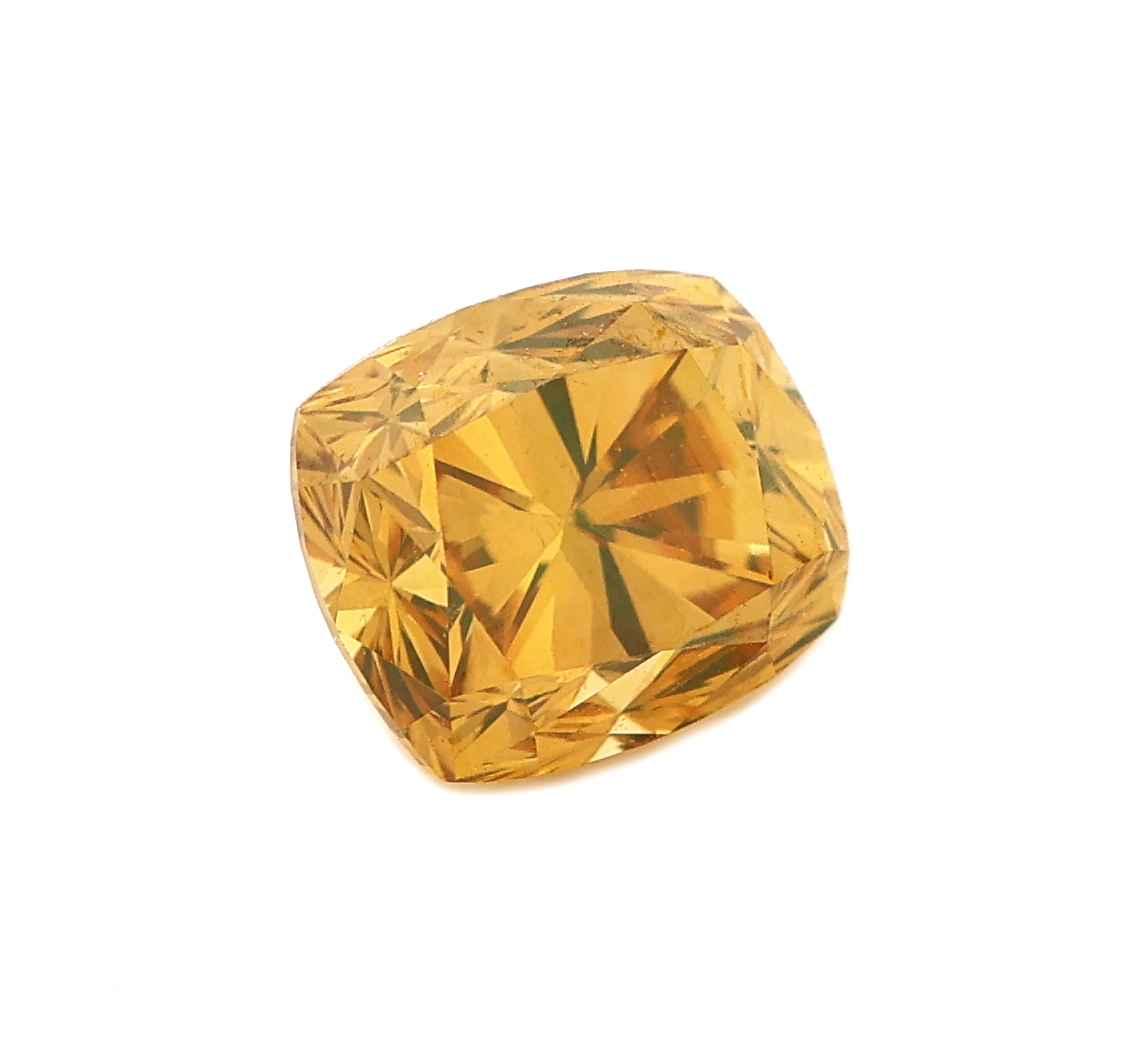 Detail a: Loser Diamant, 0.75 ct natural fancy deep brownish yellow/vs1, Cushion Brillant, GIA- Expertise