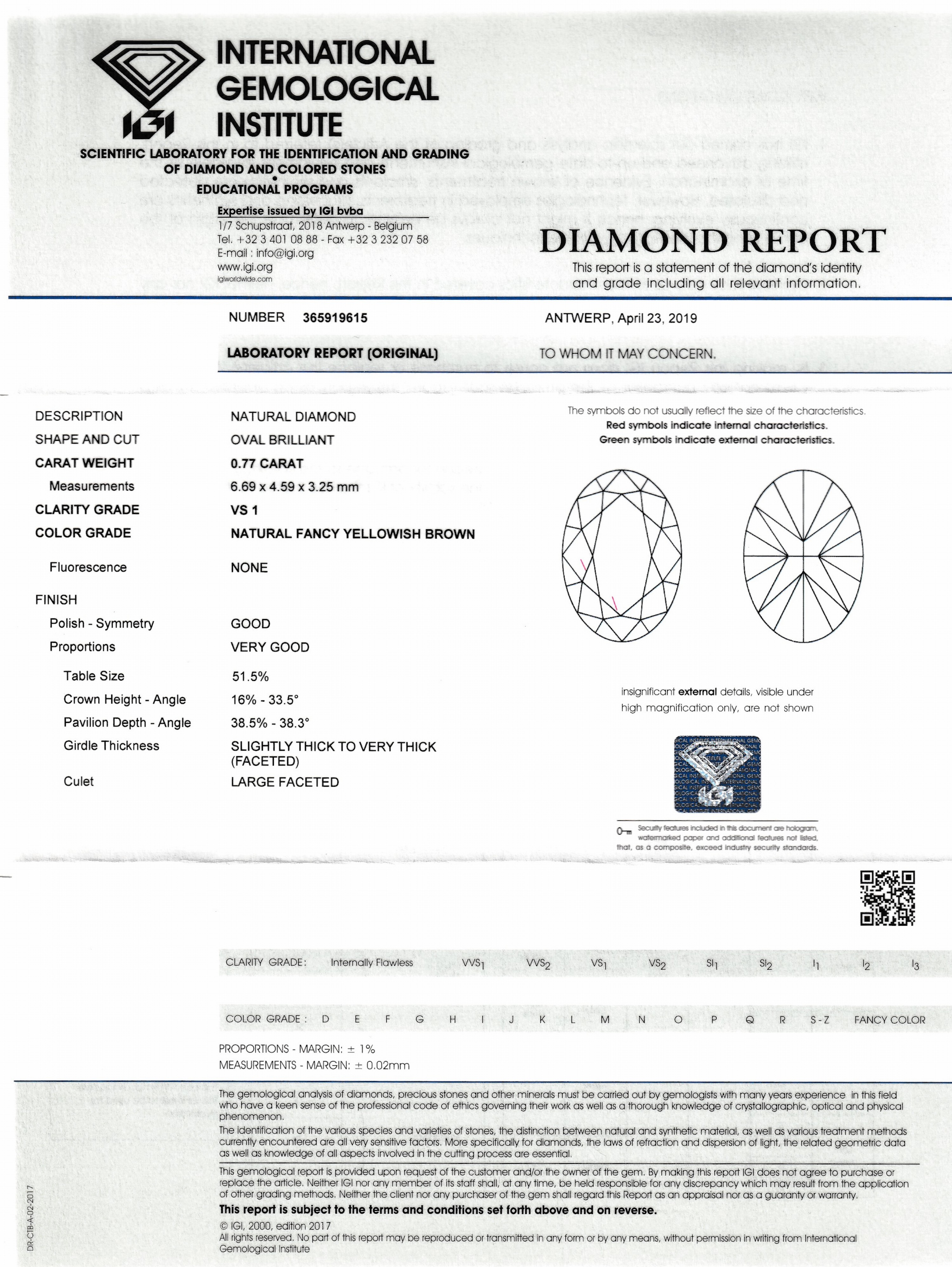 Detail a: Loser Diamant, 0.77 ct natural fancy yellowishbrown/vs1, eingeschweißt, mit IGI-Expertise