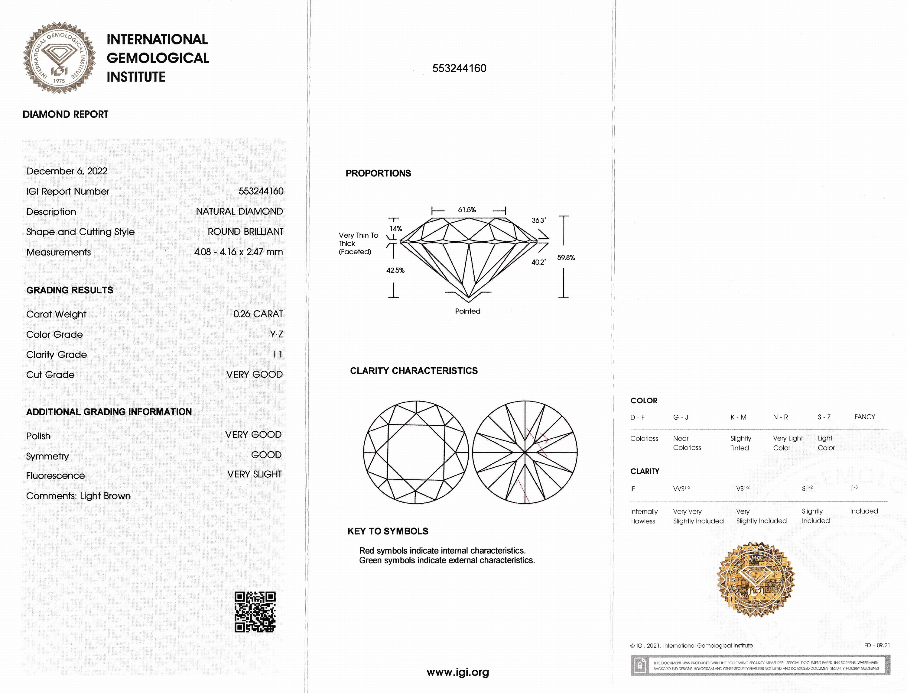 Detail a: Loser Brillant, 0.26 ct Getönt(Y-Z)/p1, eingeschweißt, mit IGI-Expertise