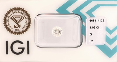 Image Loser Brillant, 1.03 ct feines Weiß(G)/p2, eingeschweißt, mit IGI-Expertise ...
