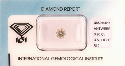 Image Loser Brillant, 0.90 ct Getönt(U-V) light greyish yellow/si2, eingeschweißt, mit IGI- ...