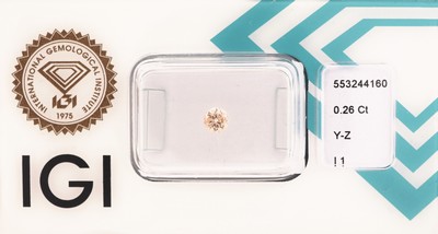 Image Loser Brillant, 0.26 ct Getönt(Y-Z)/p1, eingeschweißt, mit IGI-Expertise Schätzpreis: ...