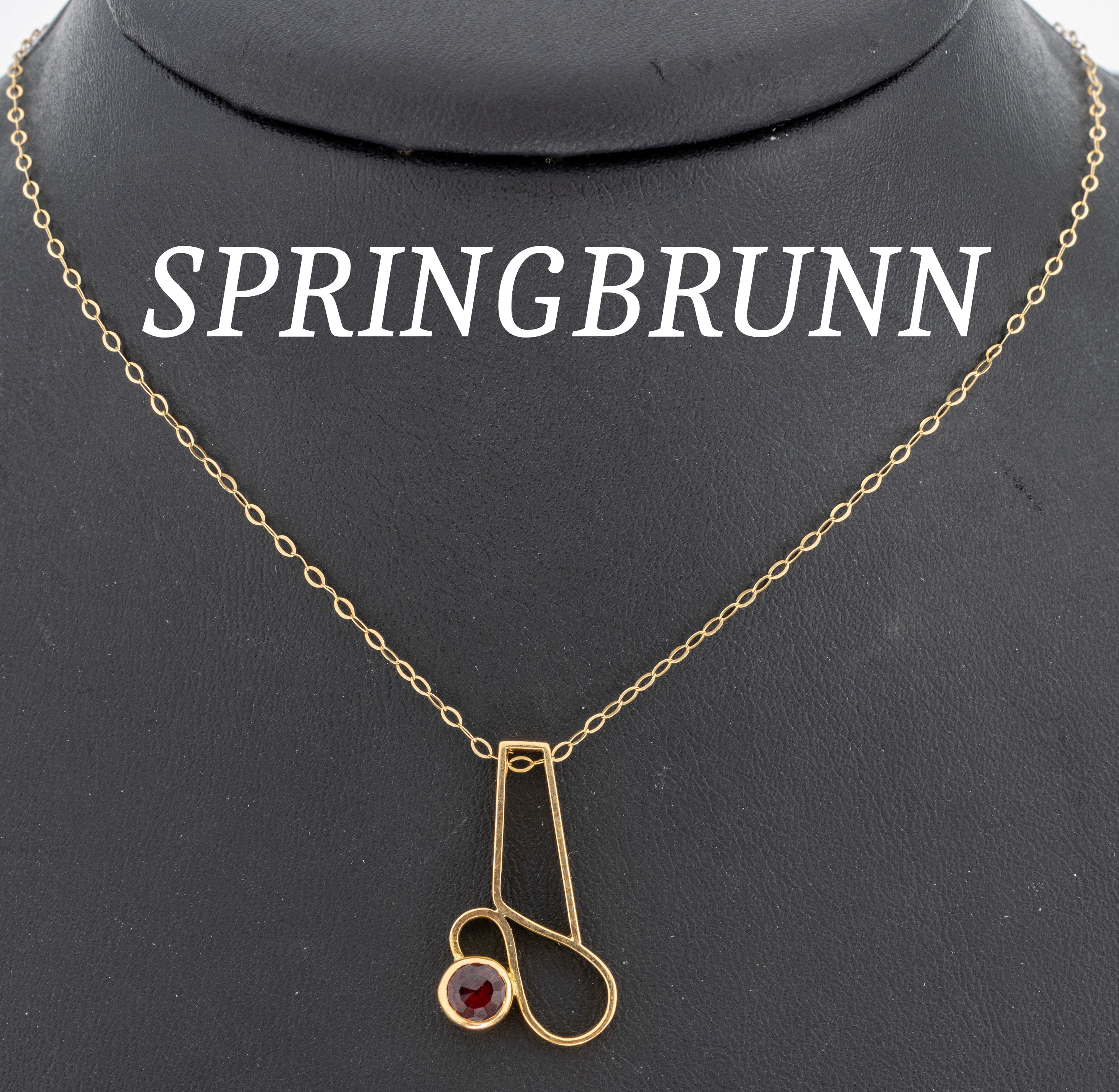 Image 27034253 - 18 kt Gold Granat-Anhänger, GG 750/000, geschwungen, rundfacett. Granat, an Kette, GG ...