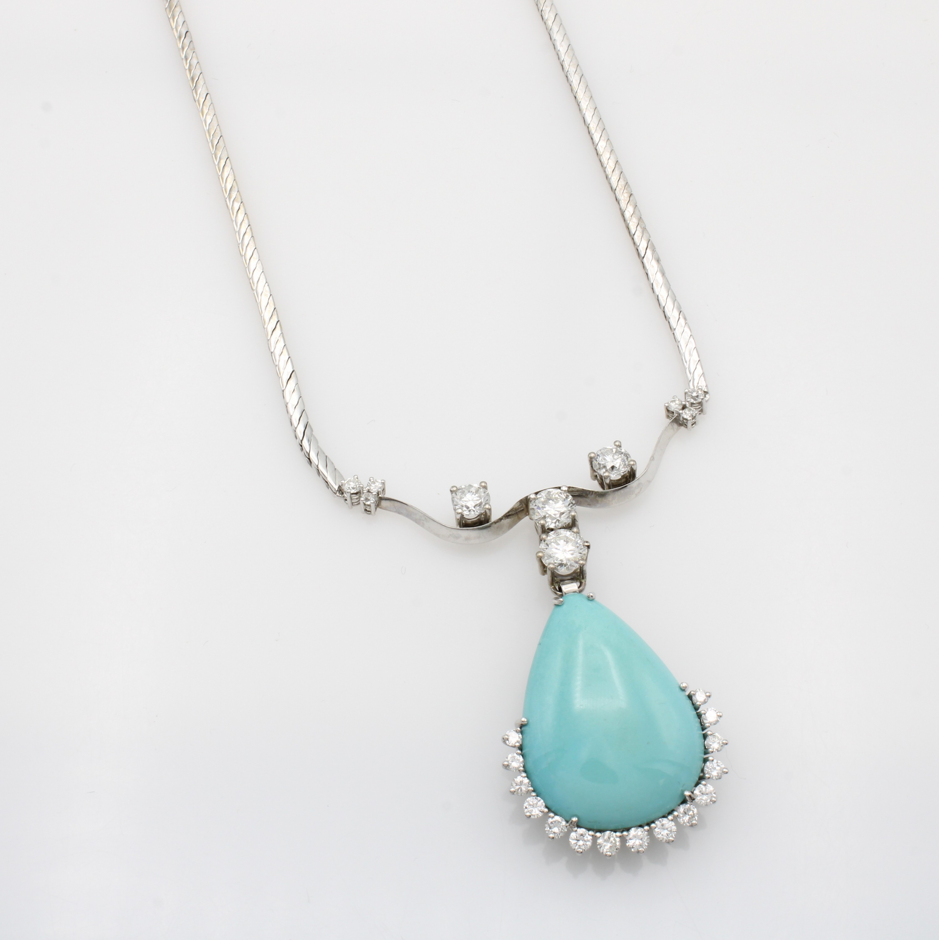 Image 27034501 - Collier mit Türkis und Brillanten, WG 750/ 000, Türkistropfen ca. 20 ct, 25 Brill. ...