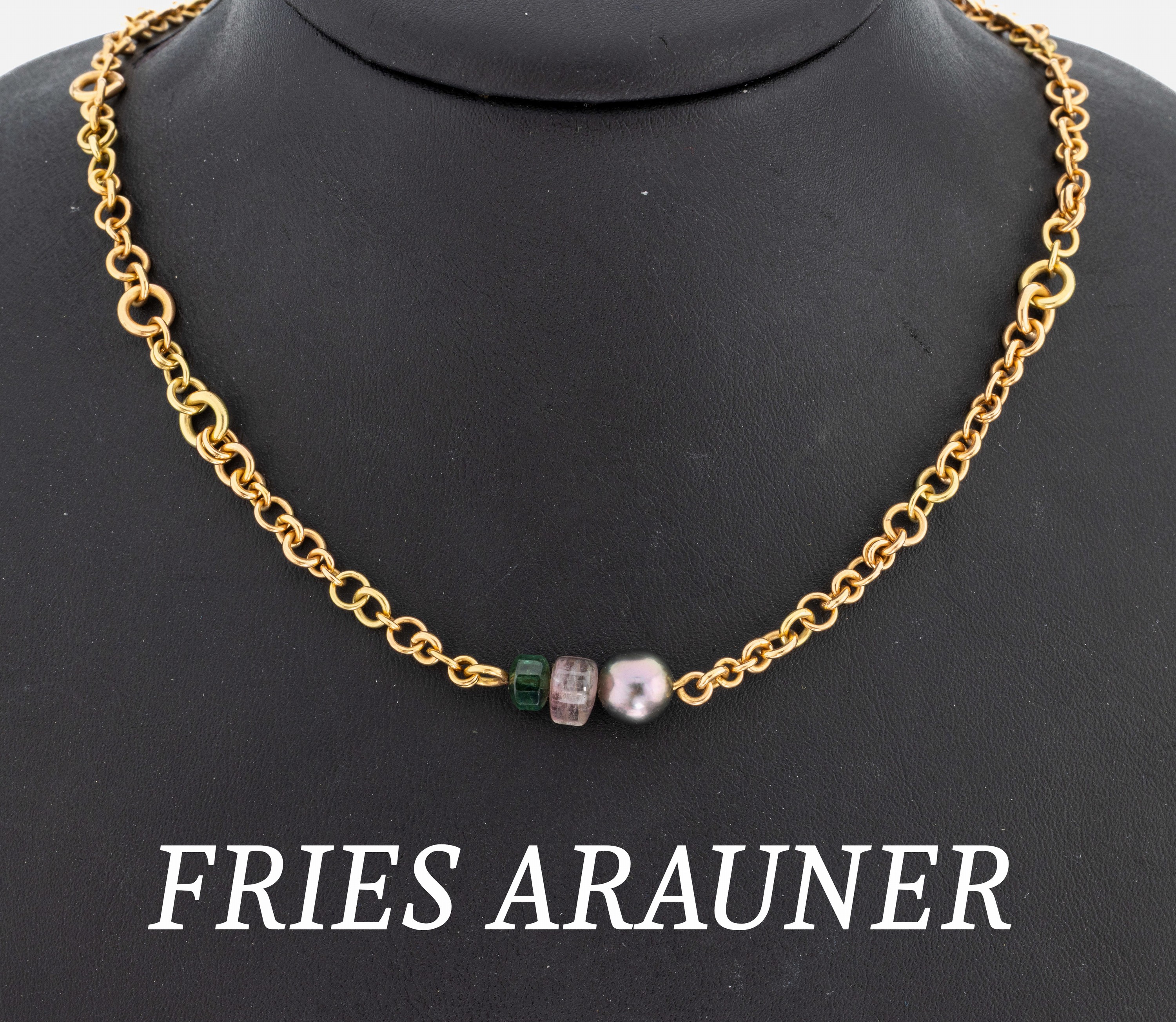 Image 27034578 - 18 kt Gold FRIES ARAUNER Perl-Turmalin- Collier, GG 750/000, graue Zuchtperle, D. ca. ...