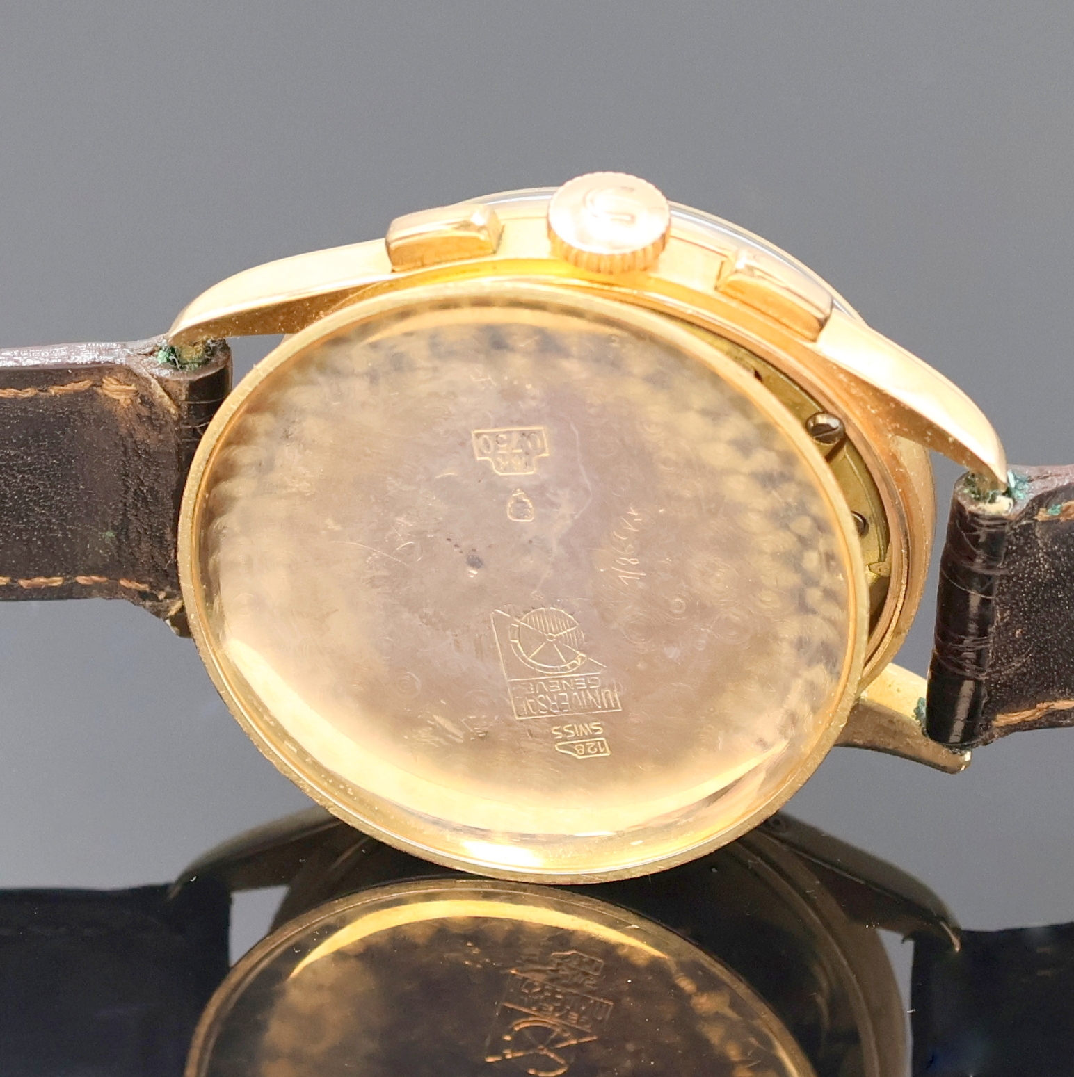 Detail f: UNIVERSAL GENEVE Tri-Compax Schaltradchronograph mit Vollkalender in Roségold 750/000 Referenz 12552, Schweiz um 1945, Handaufzug, 3-tlg. Geh., ...