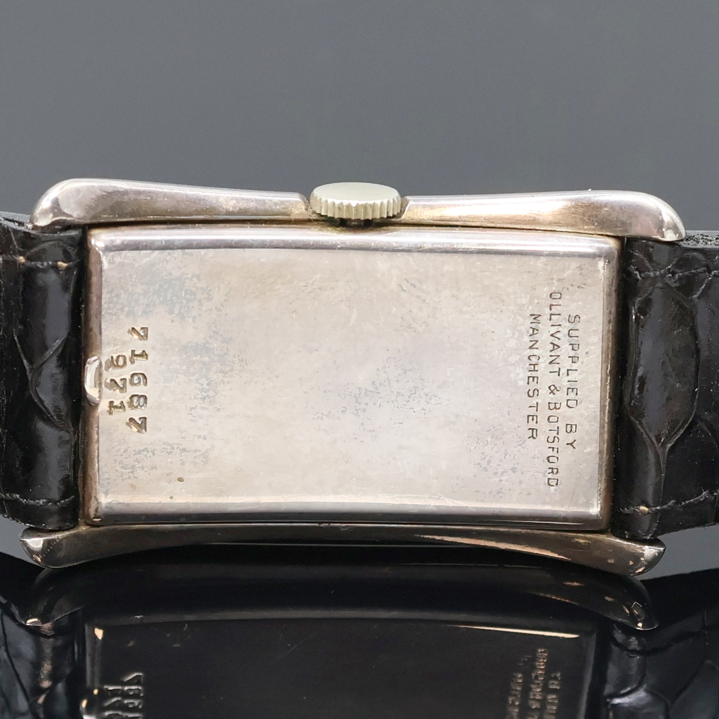 Detail d: ROLEX seltene Herrenarmbanduhr Prince Chronometer in 925er Silber Referenz 971, Schweiz / England um 1939, Handaufzug, Rectangulärgeh., Boden ...