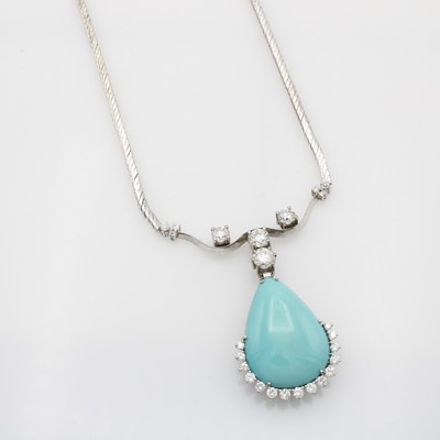 Image Collier mit Türkis und Brillanten, WG 750/ 000, Türkistropfen ca. 20 ct, 25 Brill. ...