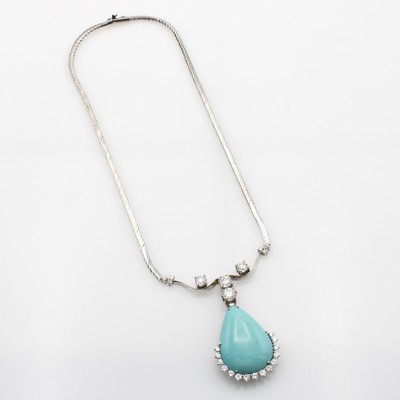 27034501b - Collier mit Türkis und Brillanten, WG 750/ 000, Türkistropfen ca. 20 ct, 25 Brill. ...