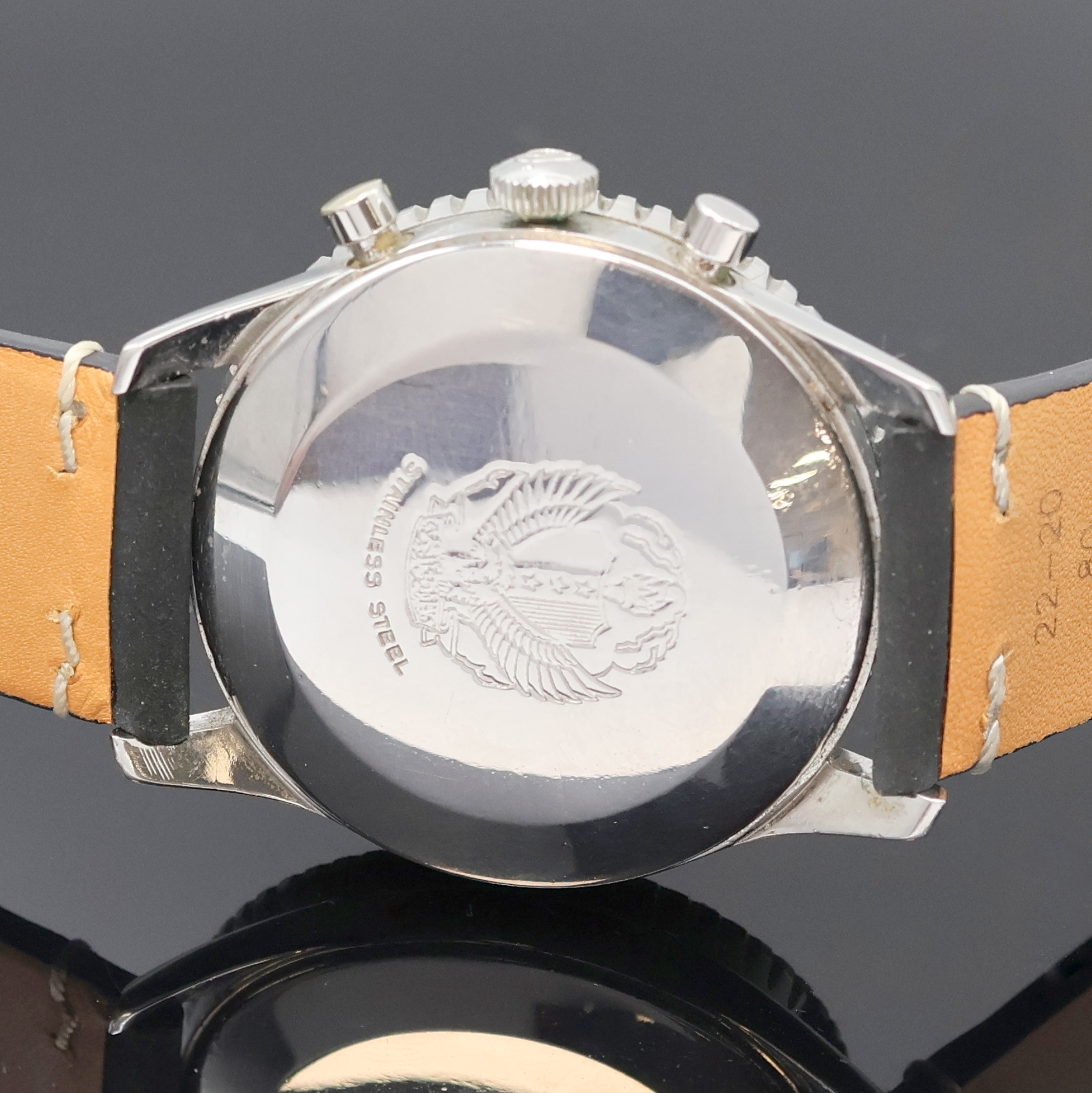 Detail c: BREITLING Schaltradchronograph Navitimer für die Irakische Luftwaffe, Schweiz um 1960, Handaufzug, 3-tlg. Edelstahlgeh., aufgedr. Boden m. ...