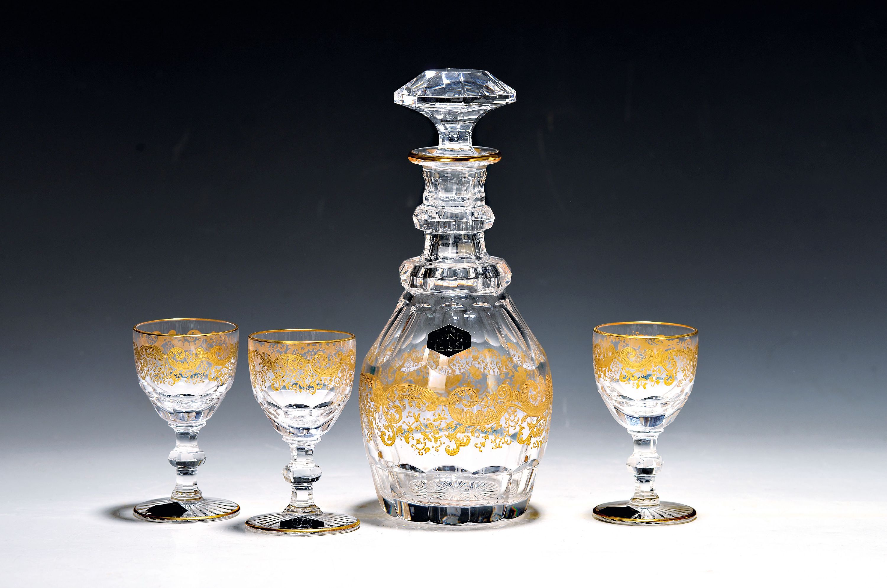 Image 27034680 - Karaffe mit 6 Gläsern, St. Louis, Modell Rocaille Gold, farbloses Kristallglas, ...