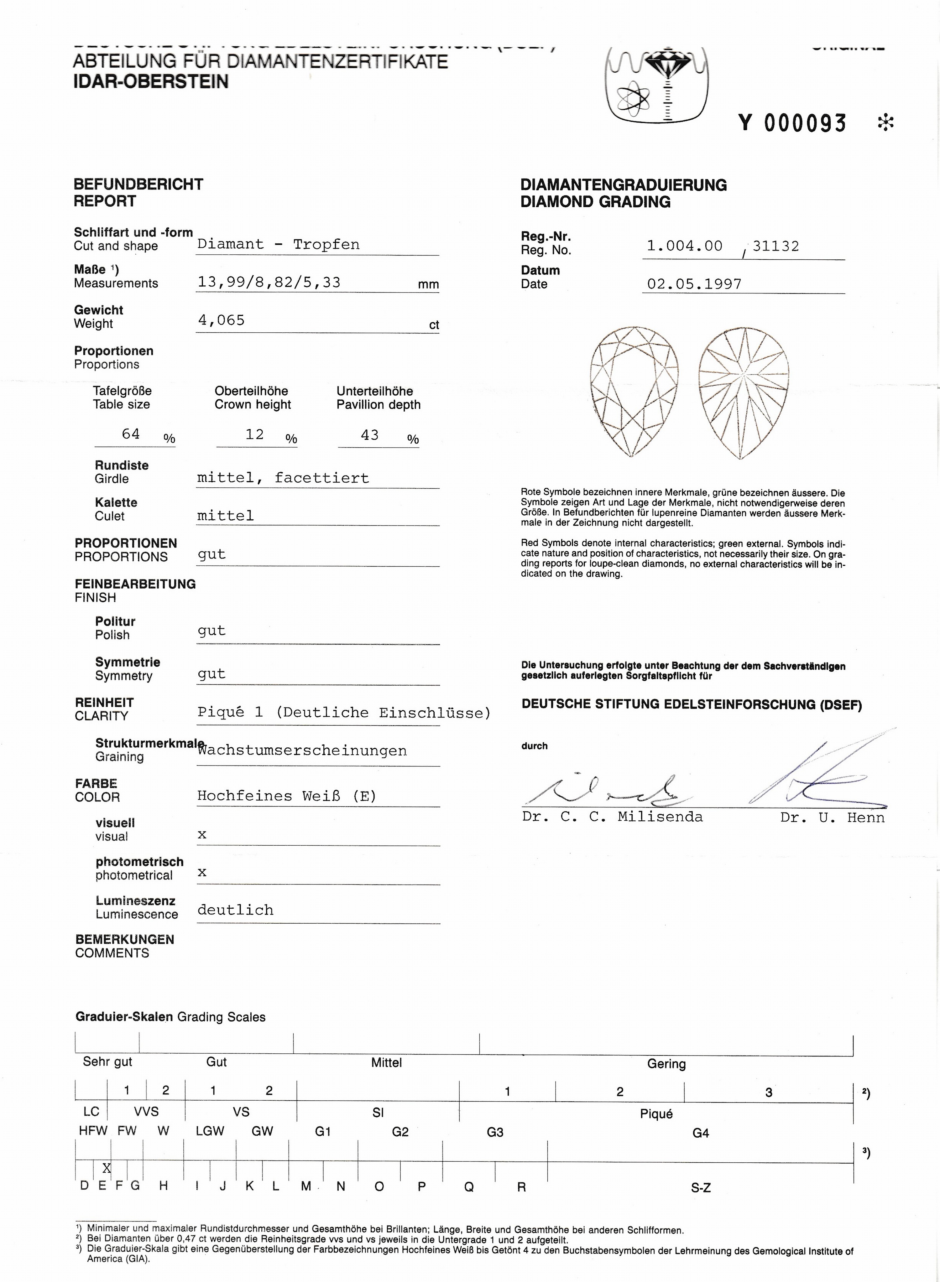 Detail a: Platin Diamant-Ring, Platin 950/000, 1 Diamant-Tropfen 4.065 ct hochfeines Weiß (E)/p1, und 1 Diamant-Tropfen 4.532 ct hochfeines Weiß(E)/p1 ...