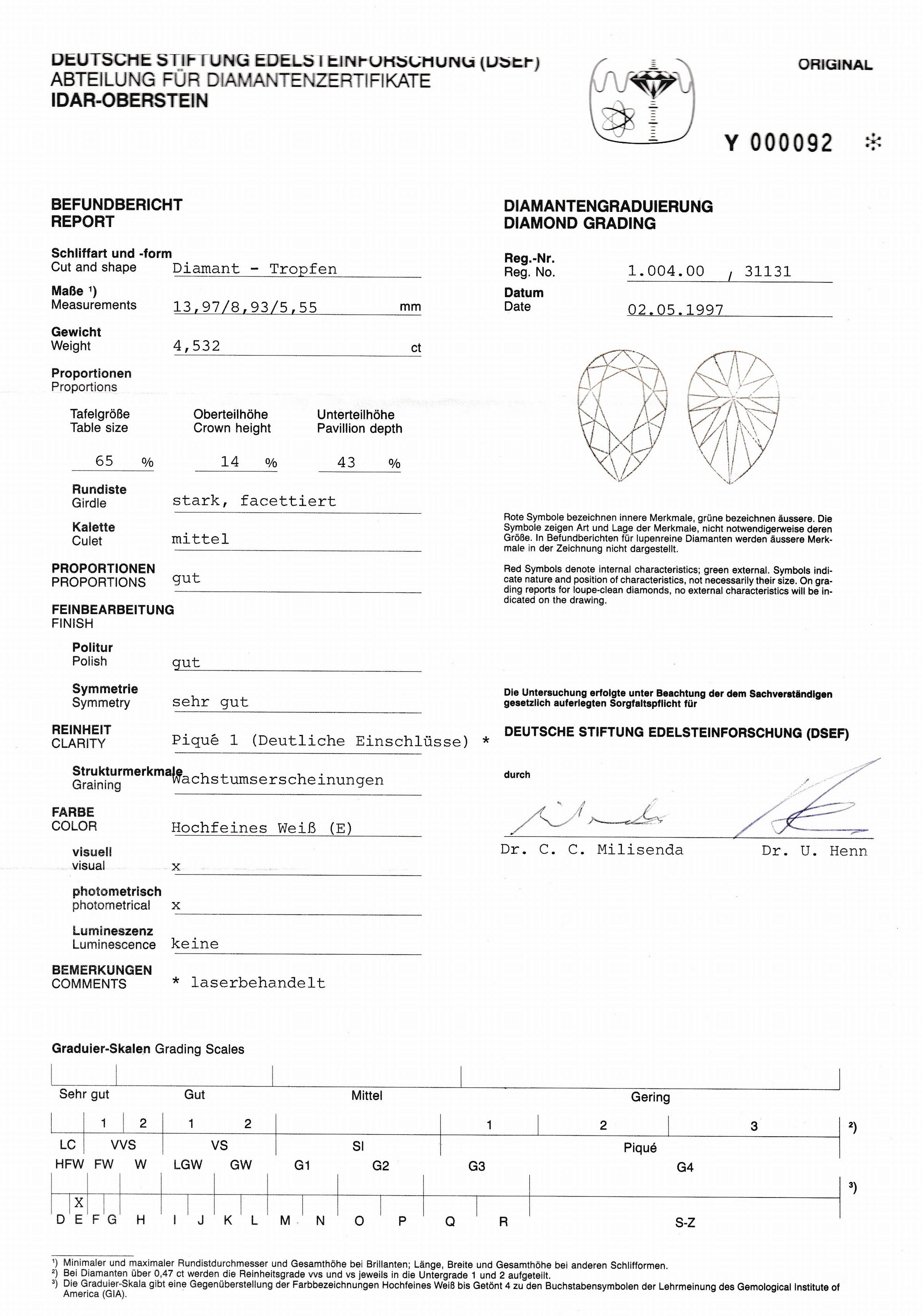 Detail b: Platin Diamant-Ring, Platin 950/000, 1 Diamant-Tropfen 4.065 ct hochfeines Weiß (E)/p1, und 1 Diamant-Tropfen 4.532 ct hochfeines Weiß(E)/p1 ...