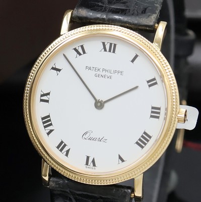 27034619a - PATEK PHILIPPE Calatrava Armbanduhr in GG 750/000 Referenz 3744, quarz, Lederband m. ...