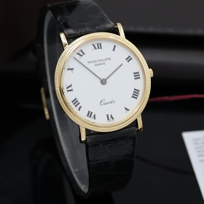 27034619b - PATEK PHILIPPE Calatrava Armbanduhr in GG 750/000 Referenz 3744, quarz, Lederband m. ...