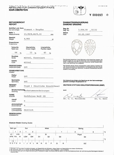 27034682a - Platin Diamant-Ring, Platin 950/000, 1 Diamant-Tropfen 4.065 ct hochfeines Weiß ...